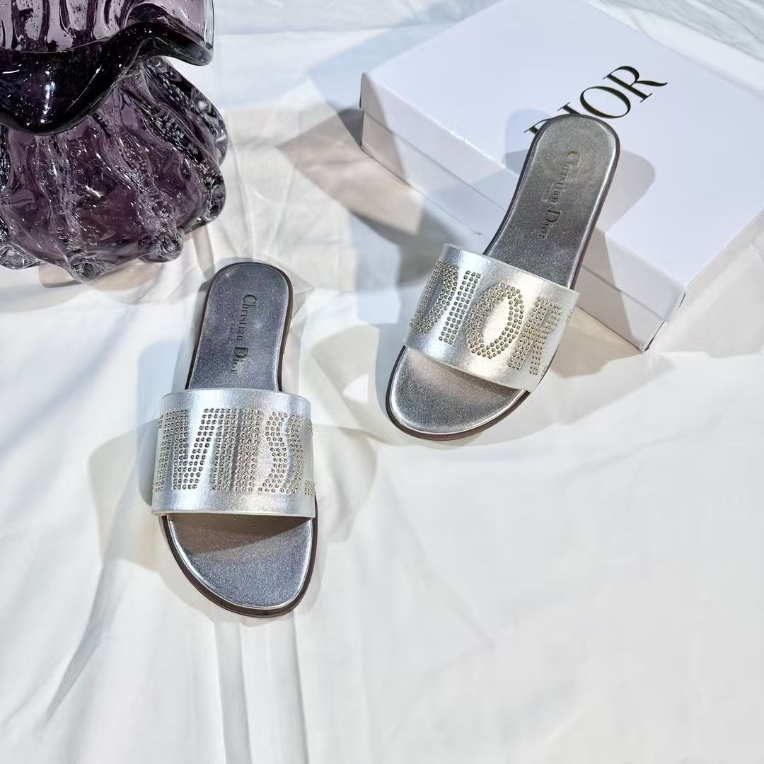 Letter Embroidery Rhinestone Slippers