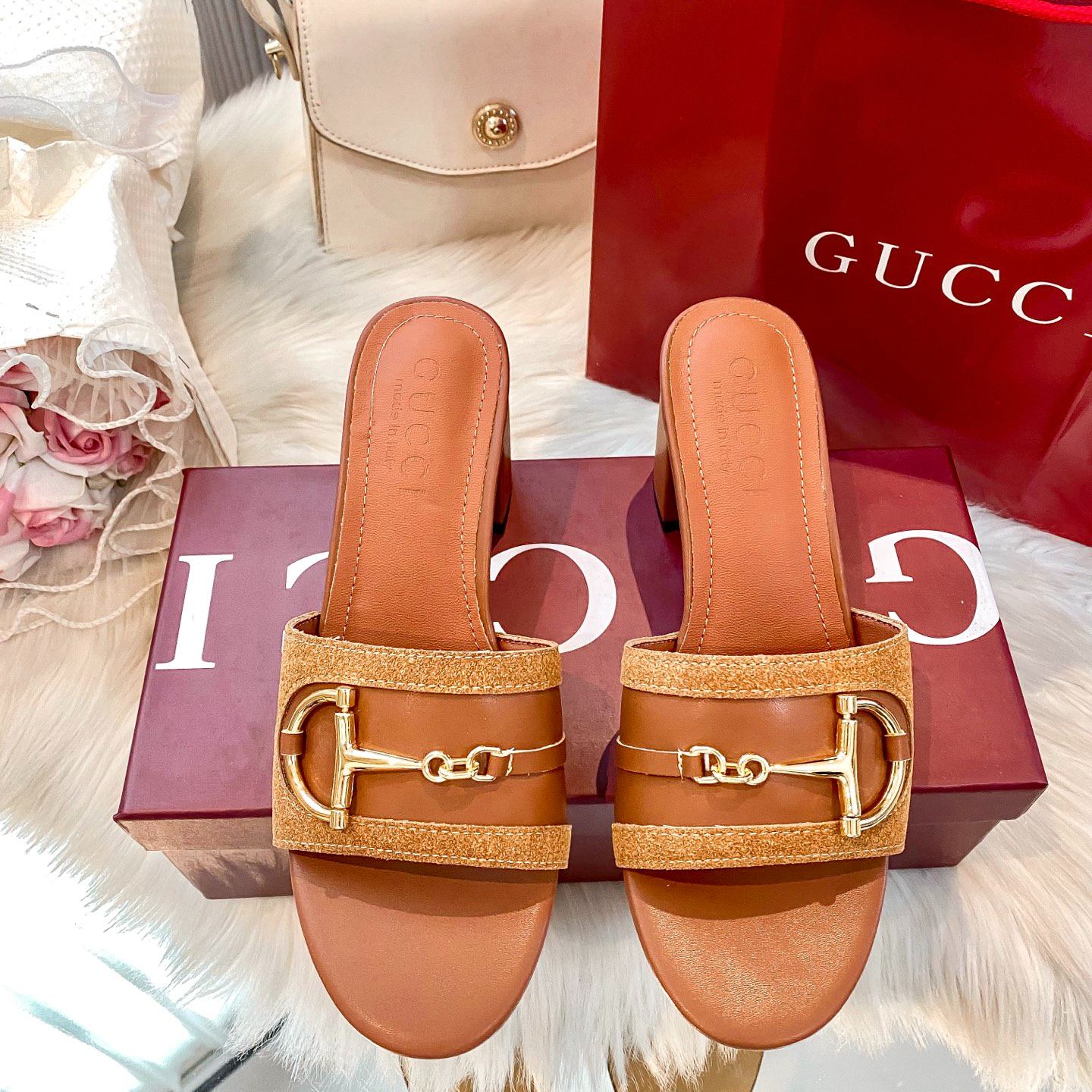 Brand new chunky-heeled slippers