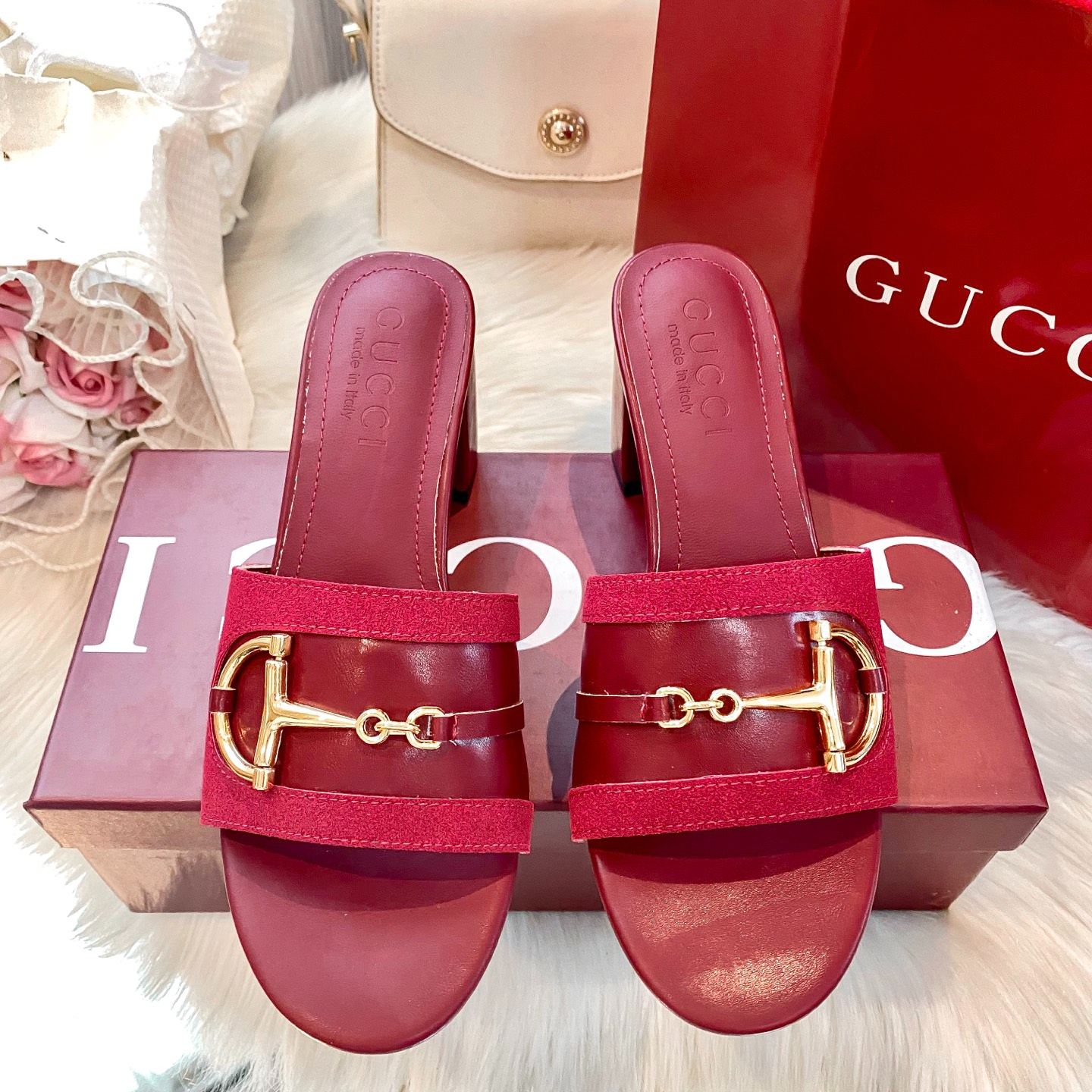 Brand new chunky-heeled slippers