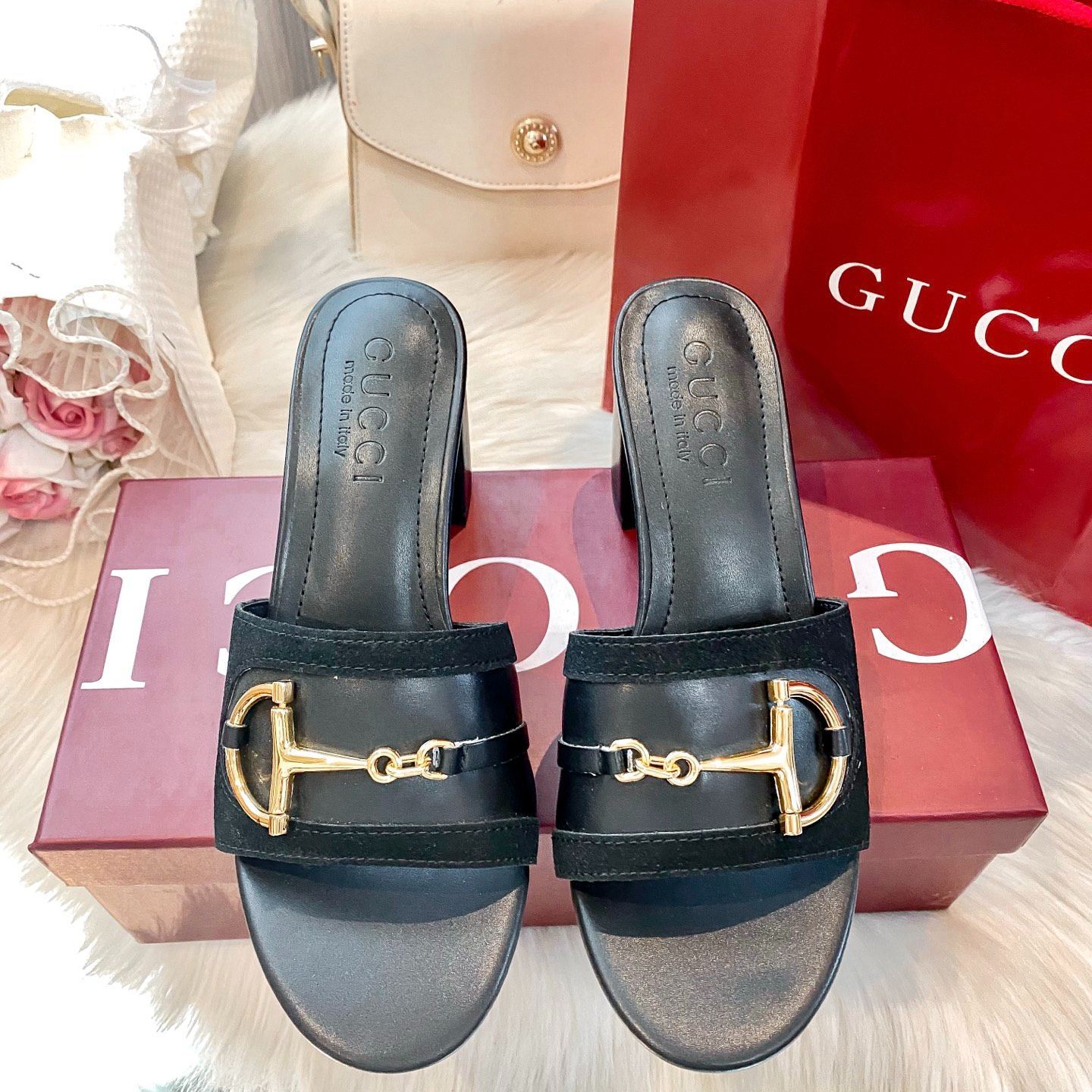 Brand new chunky-heeled slippers