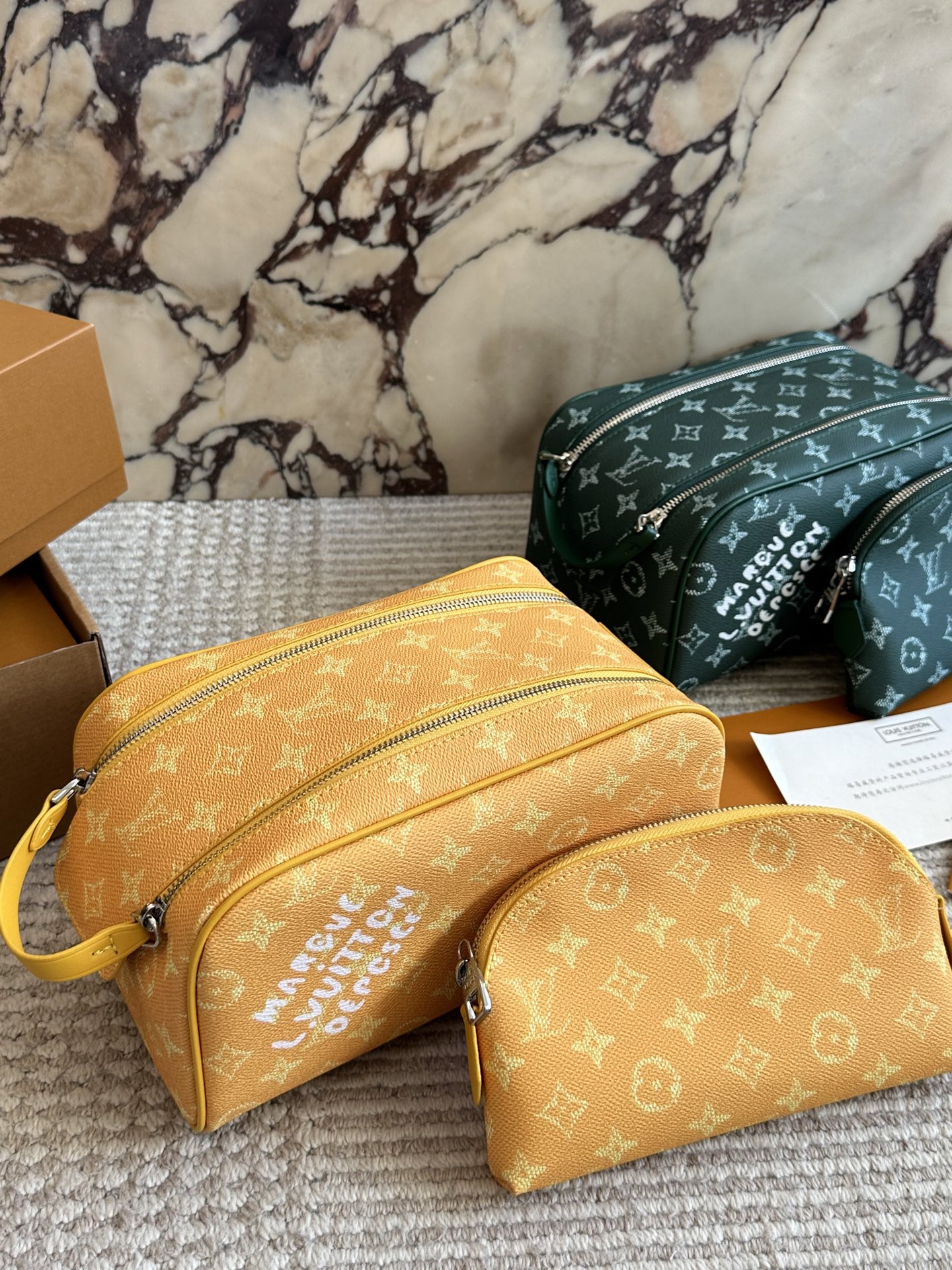 Double-zipper handbag + cosmetic bag