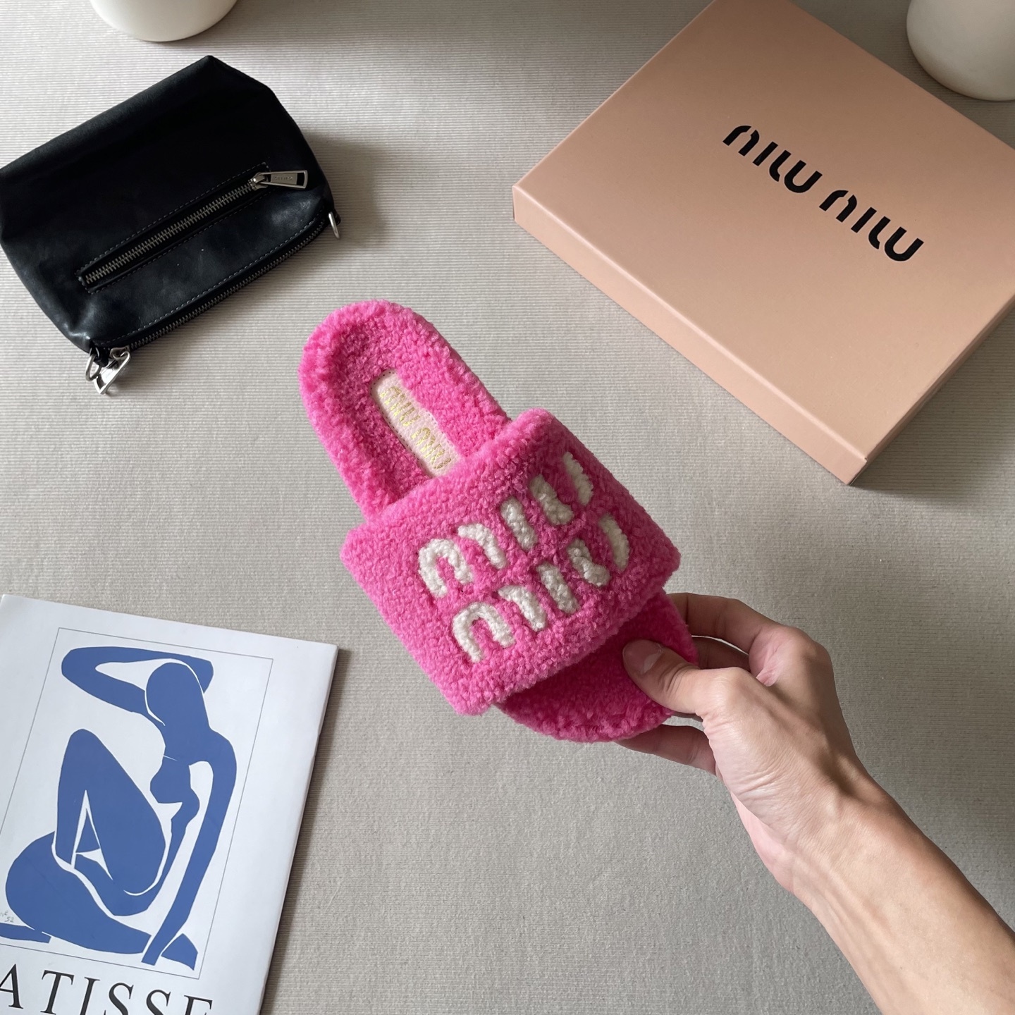 Letter-patterned furry shoes