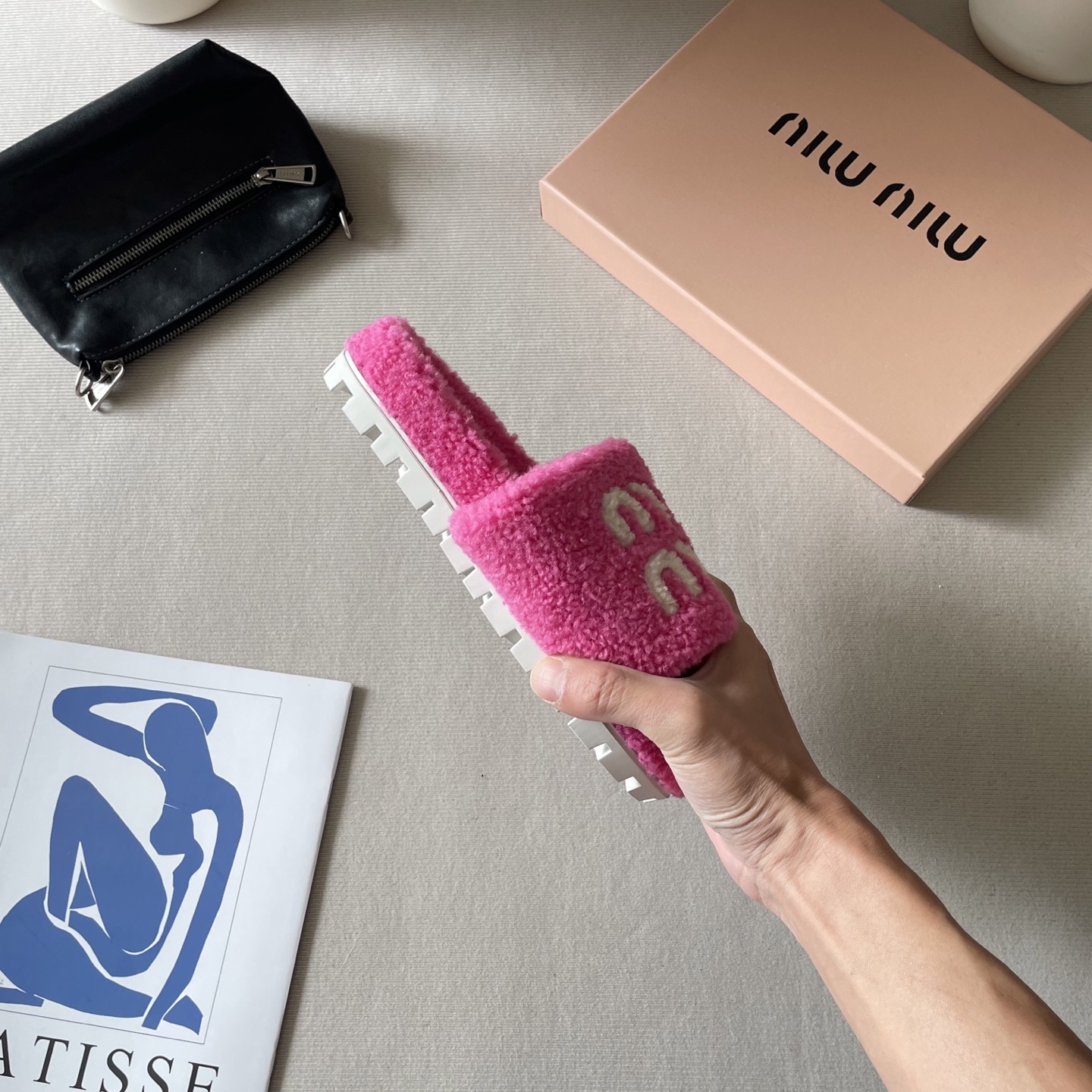 Letter-patterned furry shoes