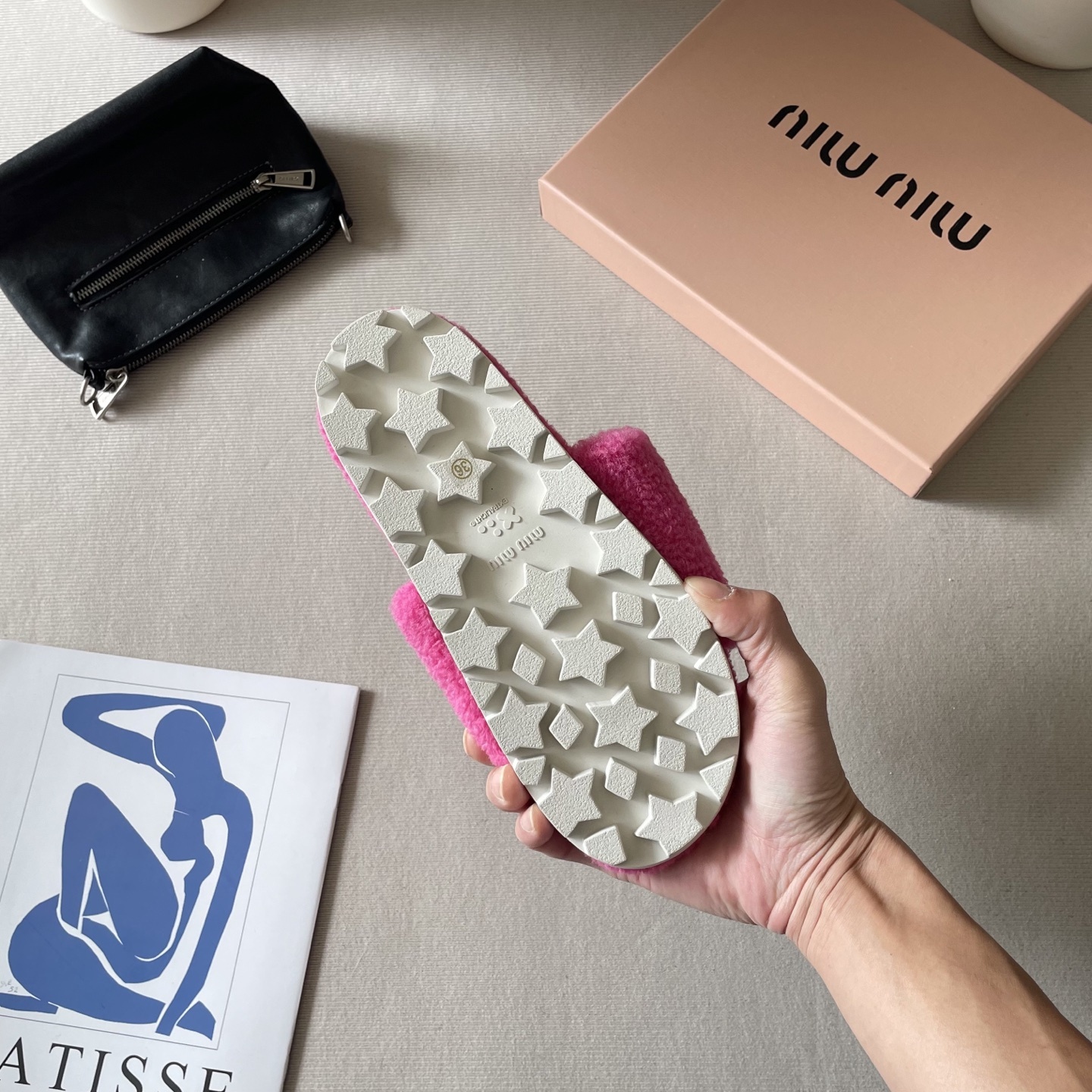 Letter-patterned furry shoes