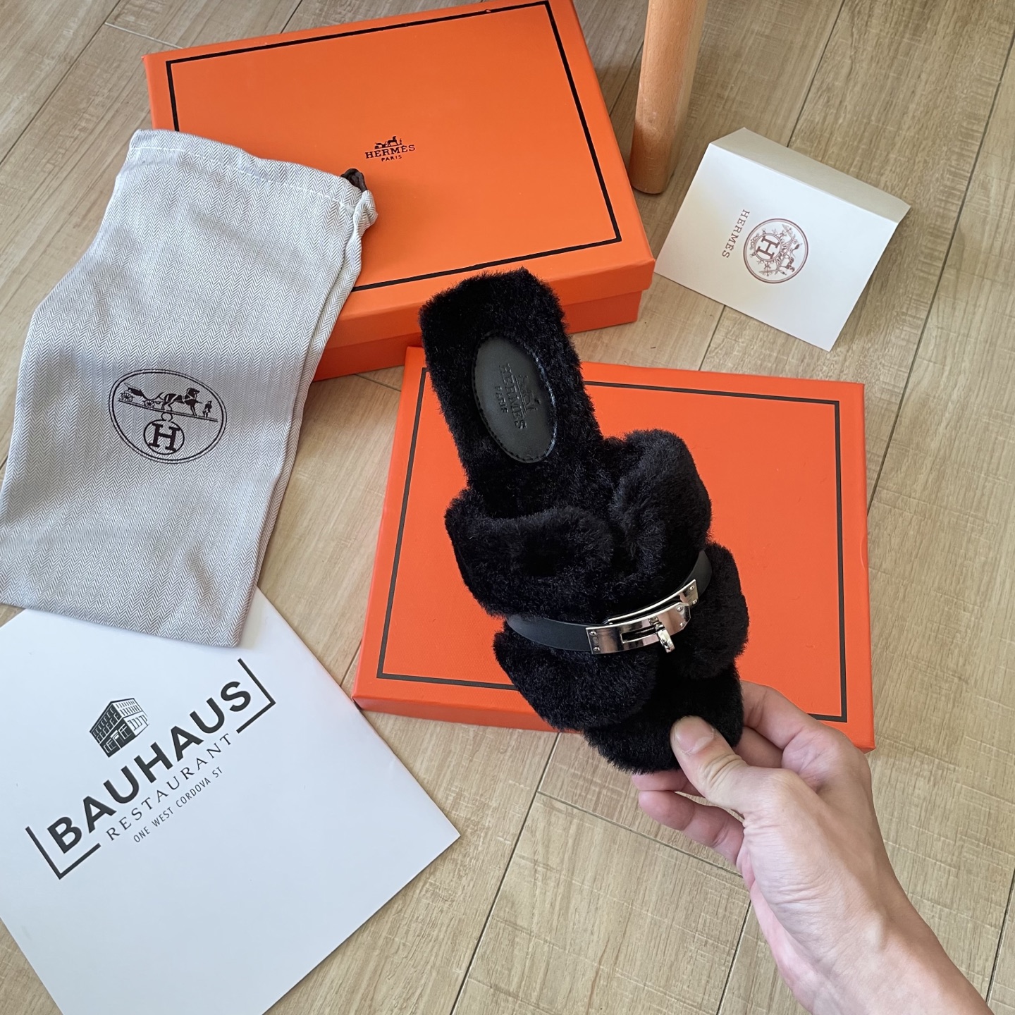 Dopamine-inspired outfit featuring wool slippers