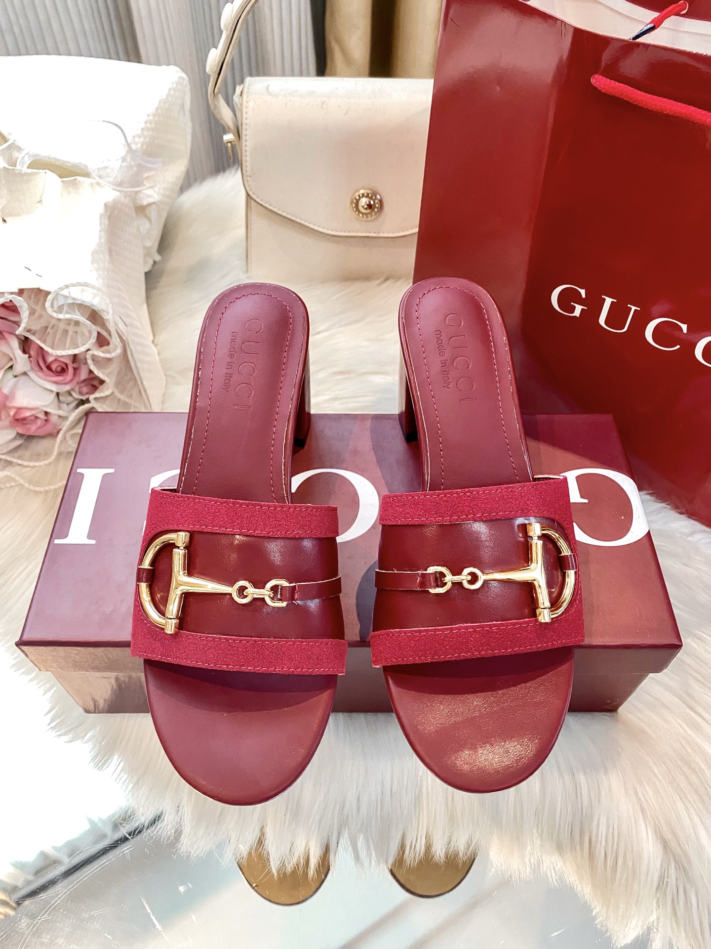 Brand new chunky-heeled slippers