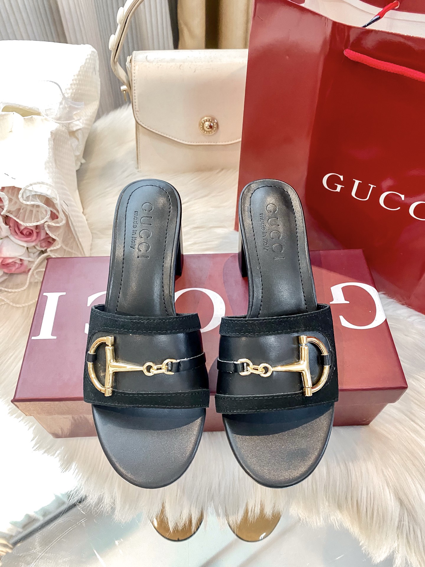 Brand new chunky-heeled slippers