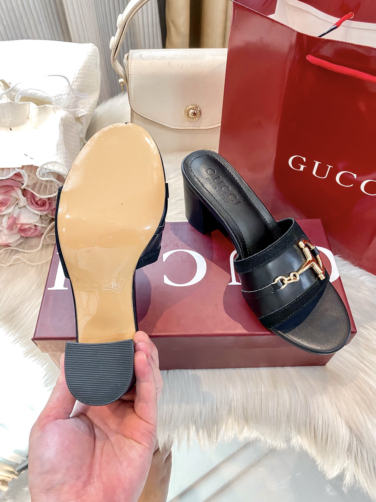 Brand new chunky-heeled slippers