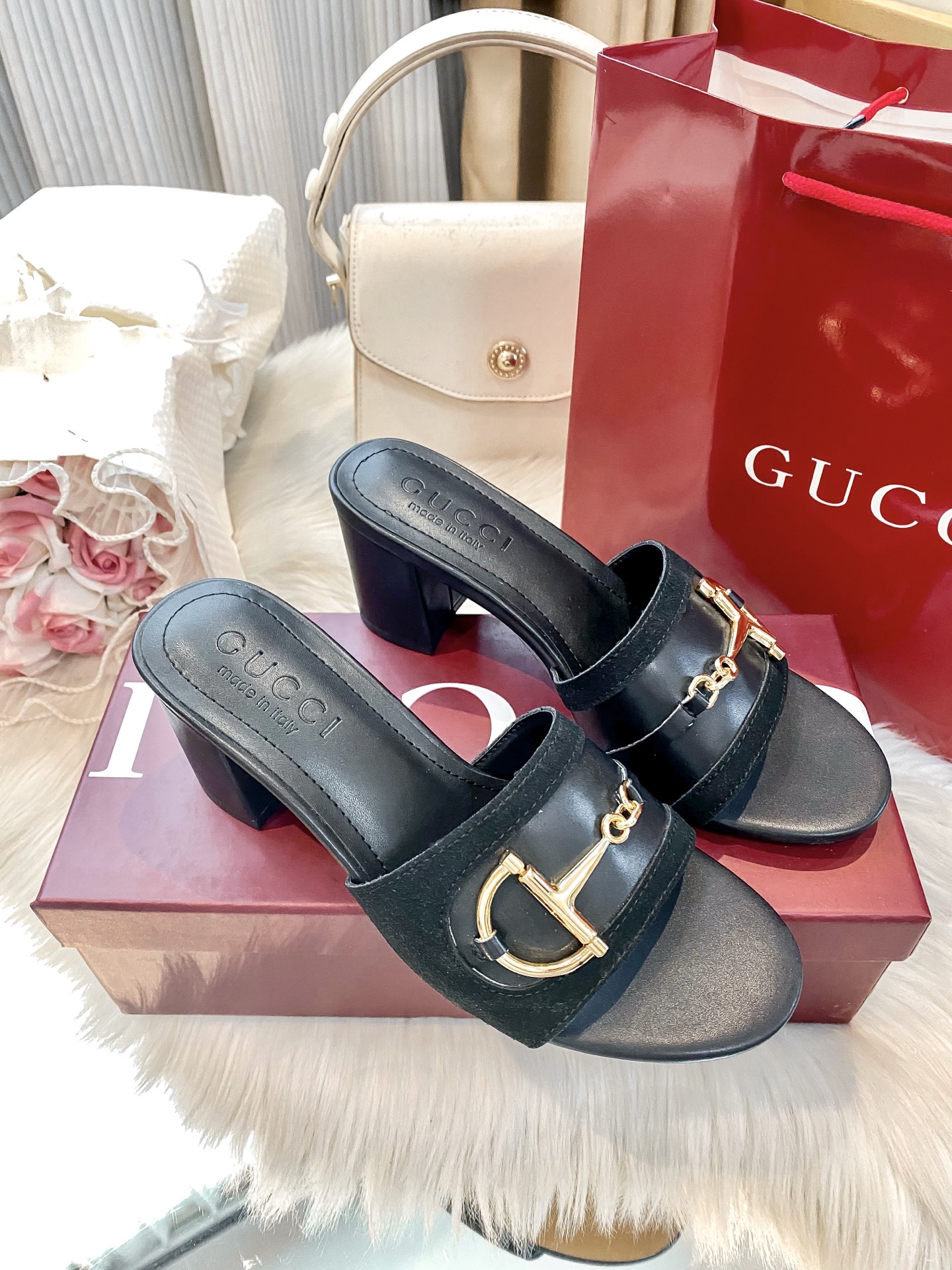 Brand new chunky-heeled slippers