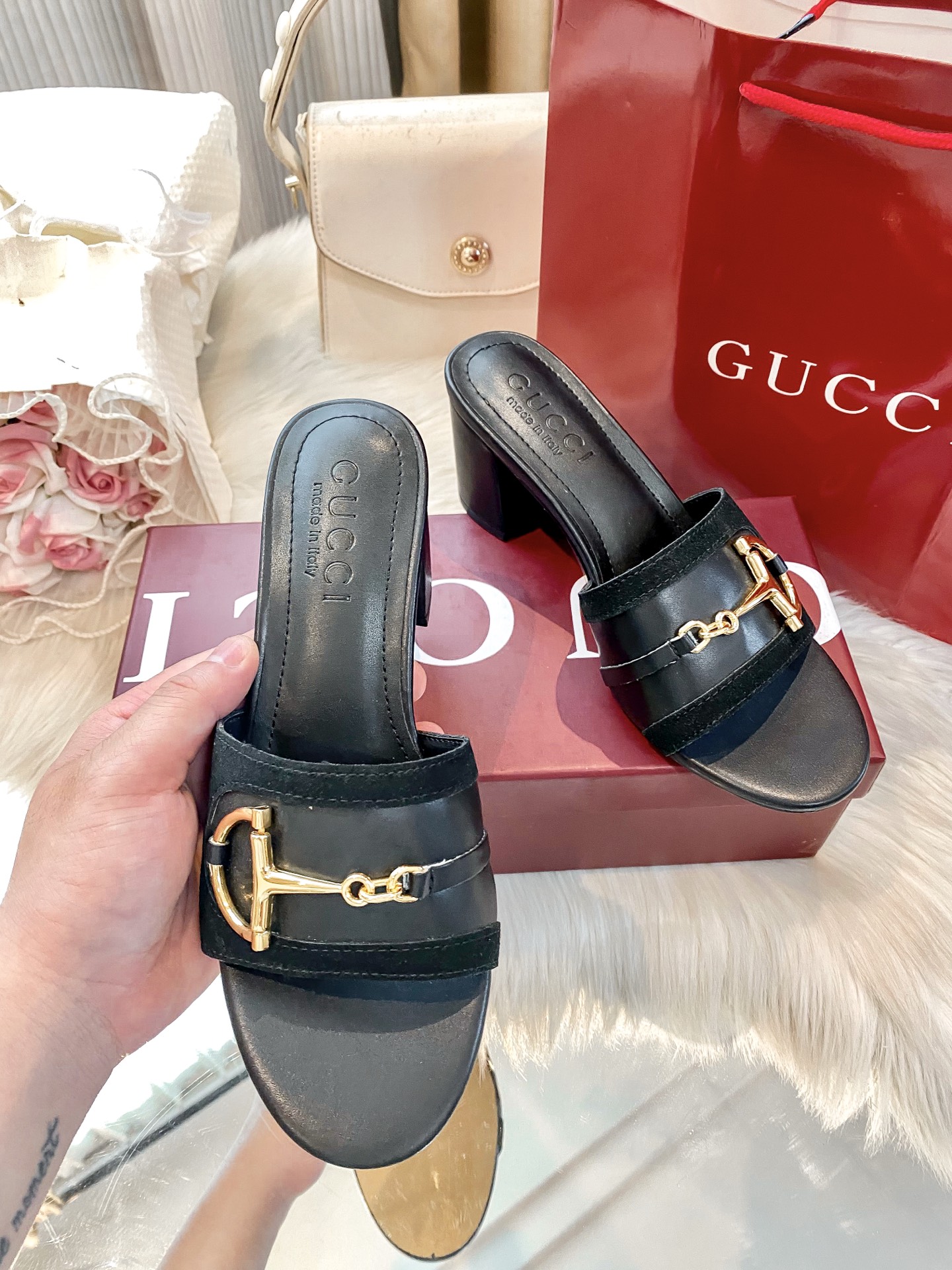 Brand new chunky-heeled slippers