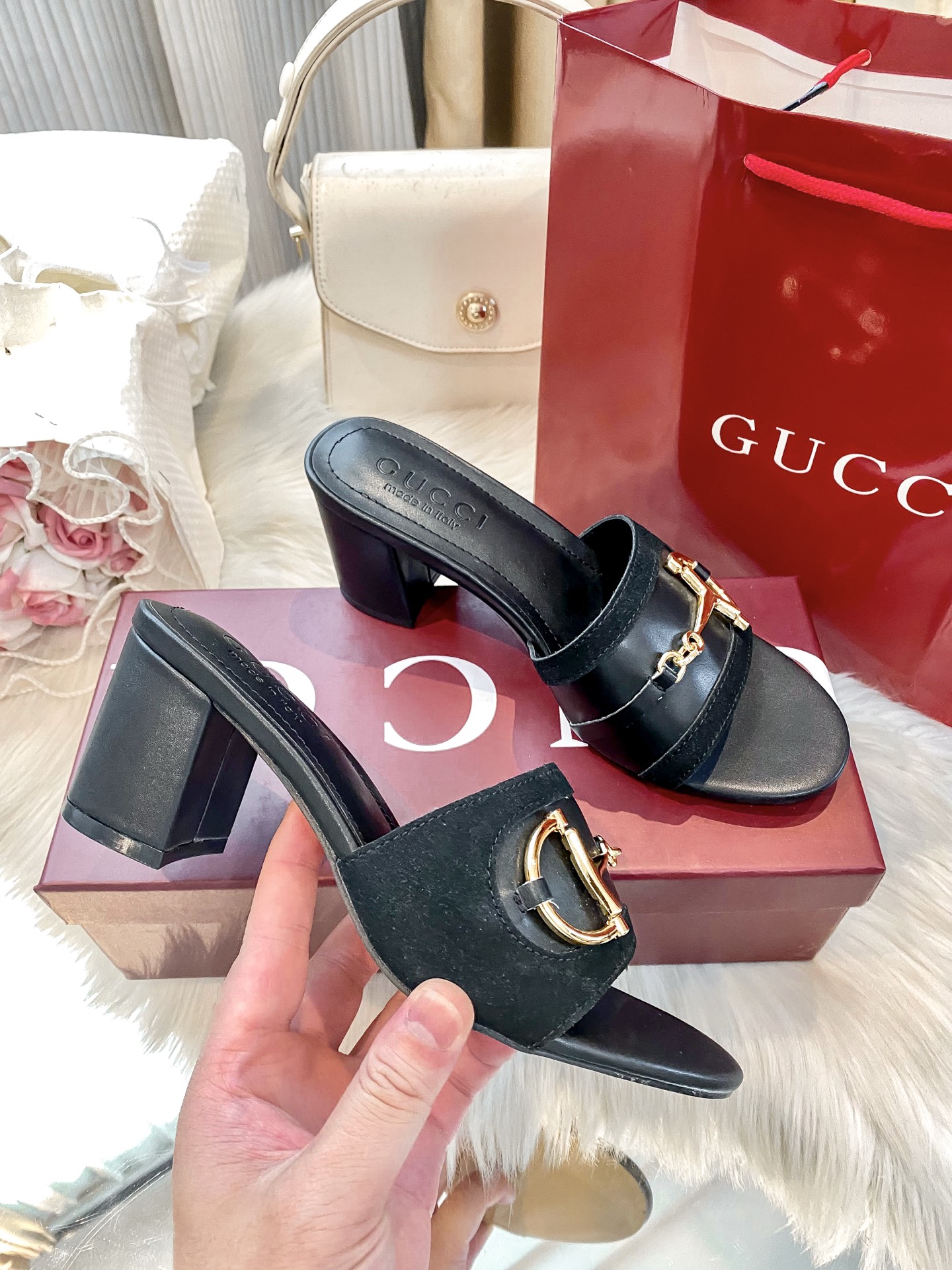 Brand new chunky-heeled slippers