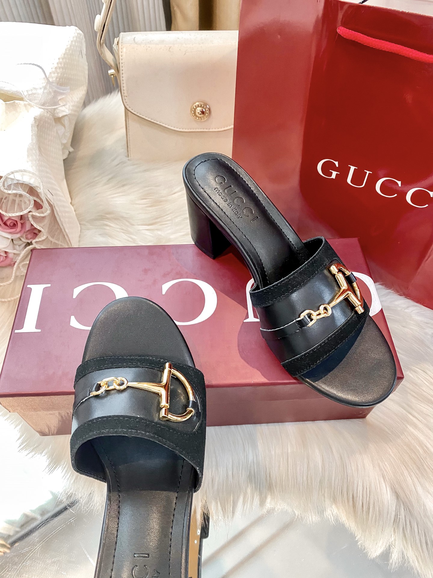 Brand new chunky-heeled slippers