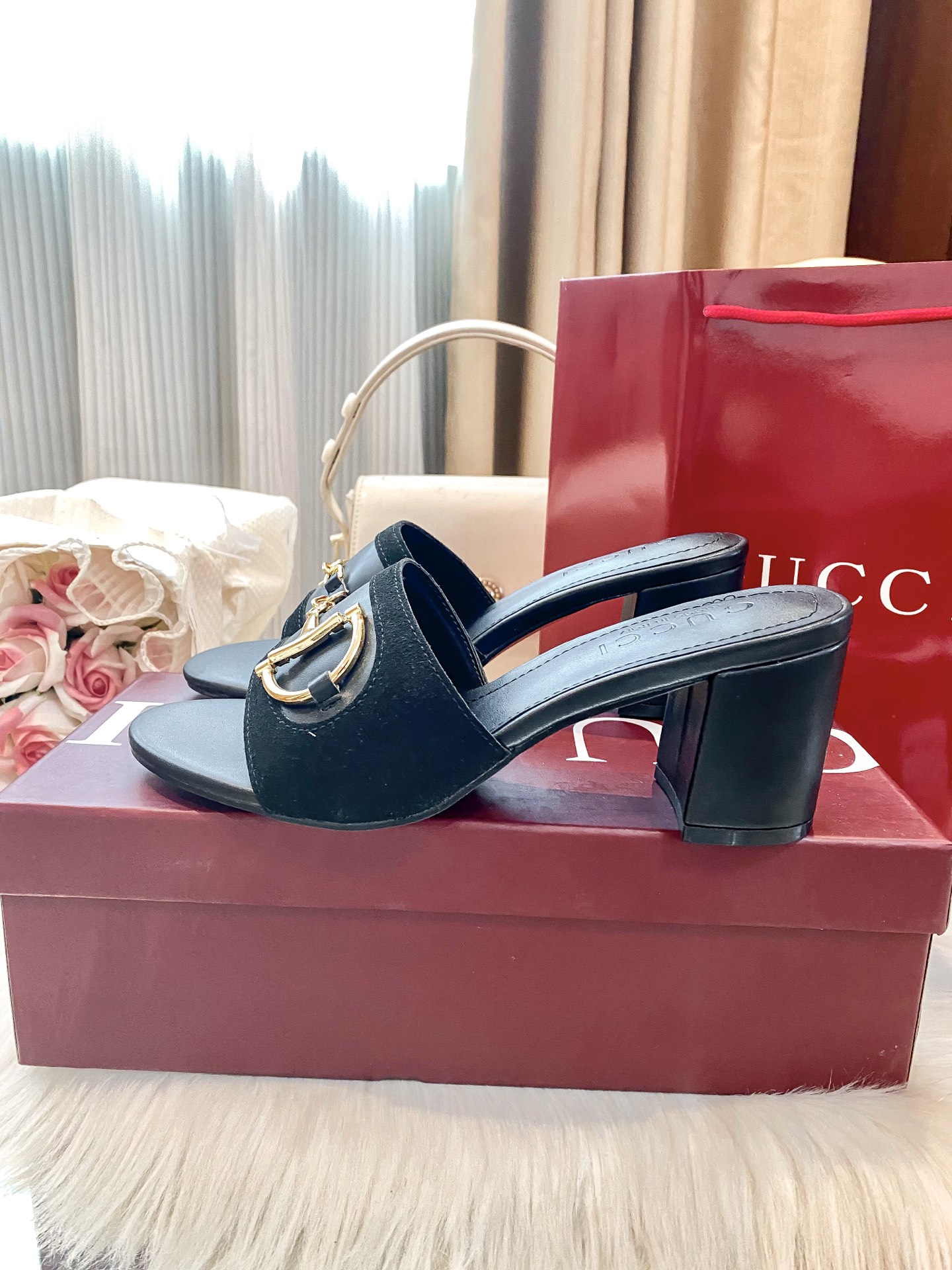 Brand new chunky-heeled slippers