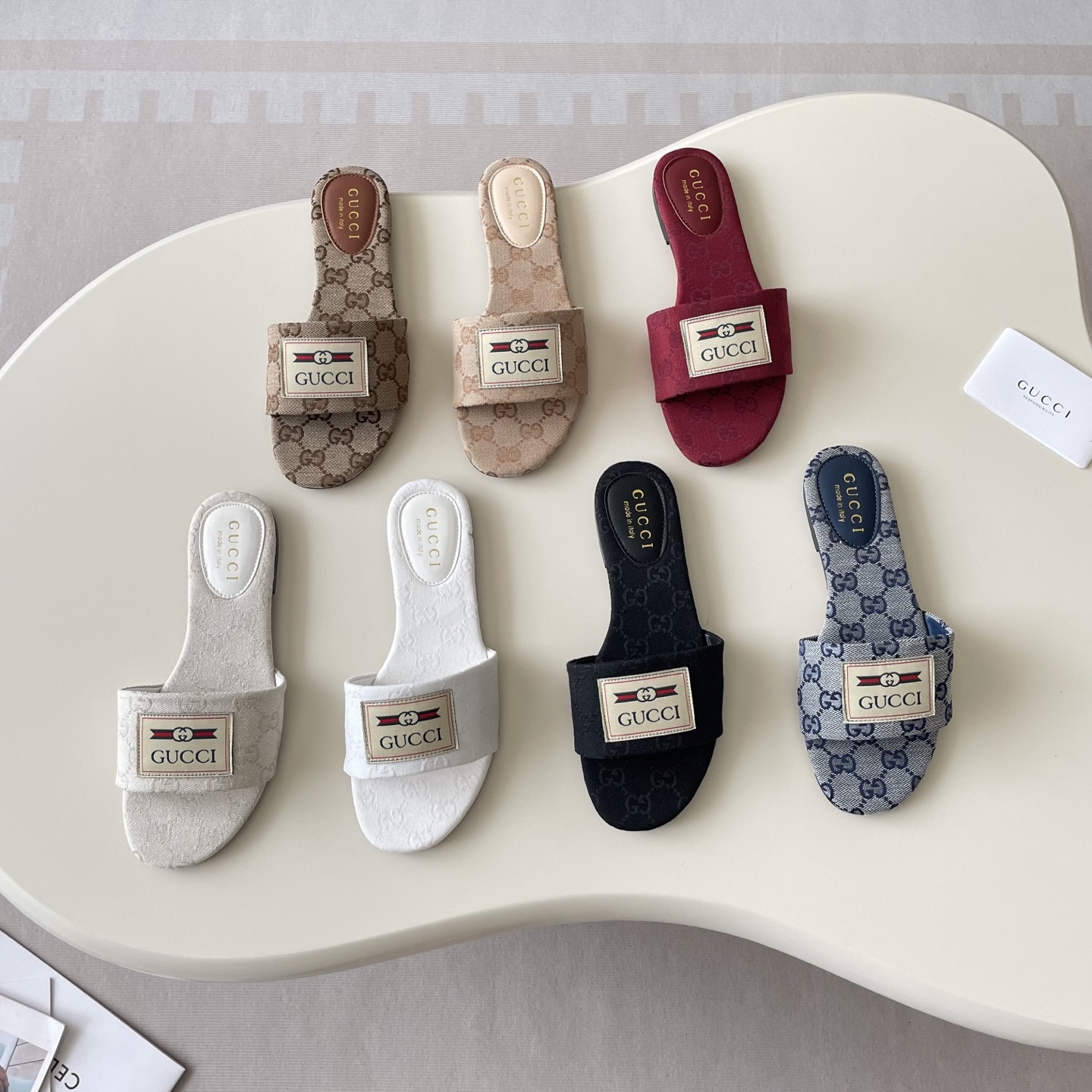 Fabric-printed flat sandals