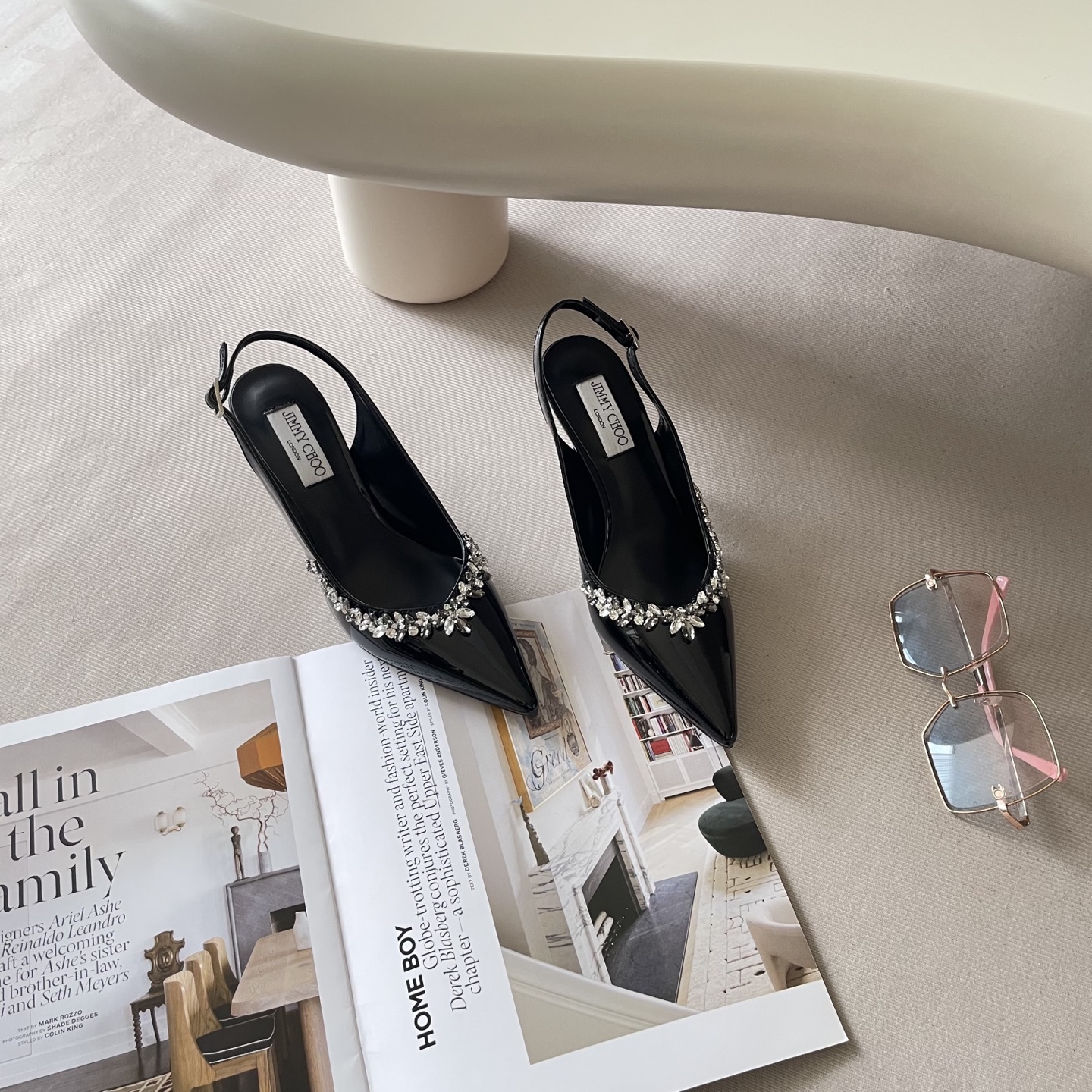 Pointed rhinestone midi heels