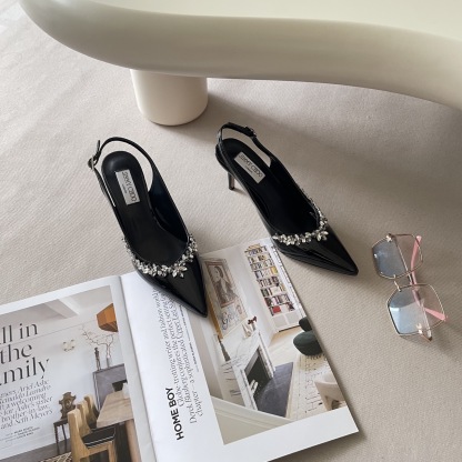 Pointed rhinestone midi heels