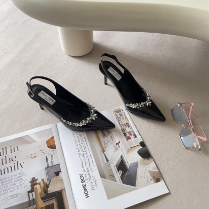 Pointed rhinestone midi heels