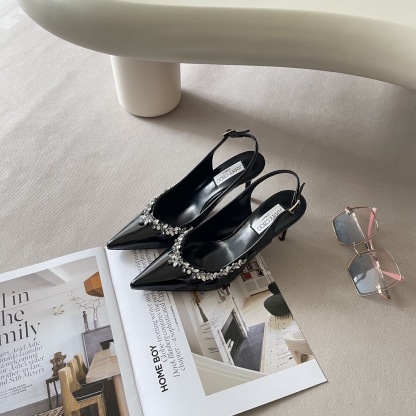 Pointed rhinestone midi heels