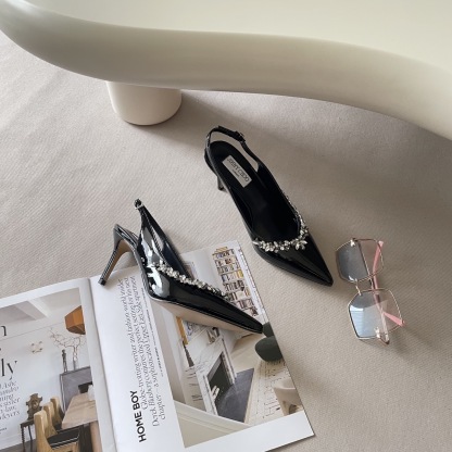 Pointed rhinestone midi heels