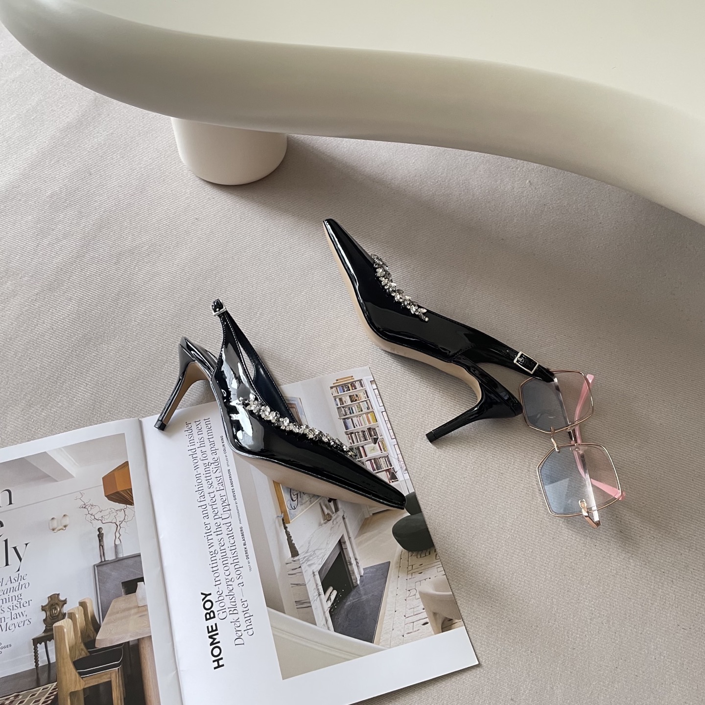 Pointed rhinestone midi heels