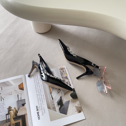 Pointed rhinestone midi heels