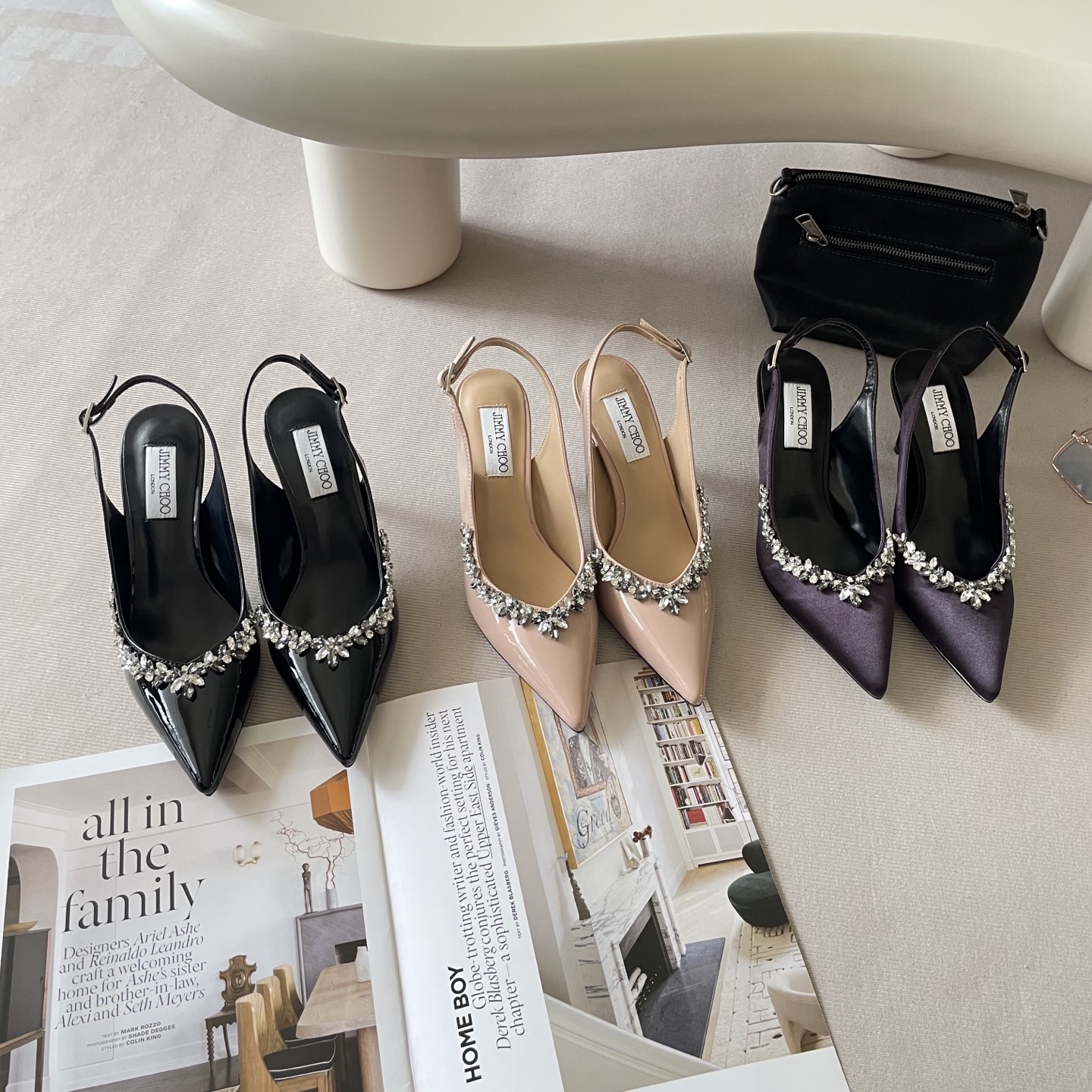 Pointed rhinestone midi heels