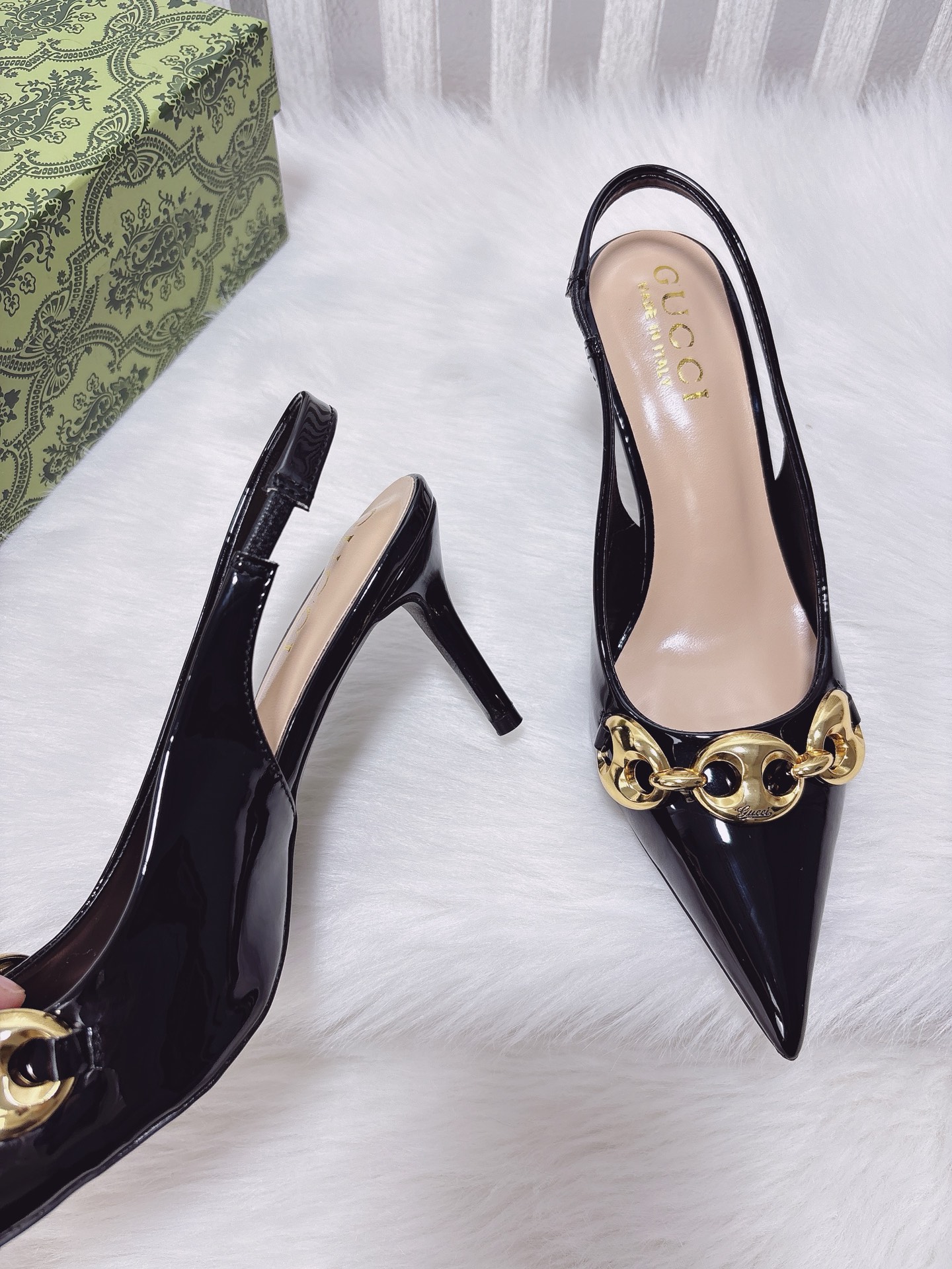 Chain-detail high-heeled sandals/kitten heels