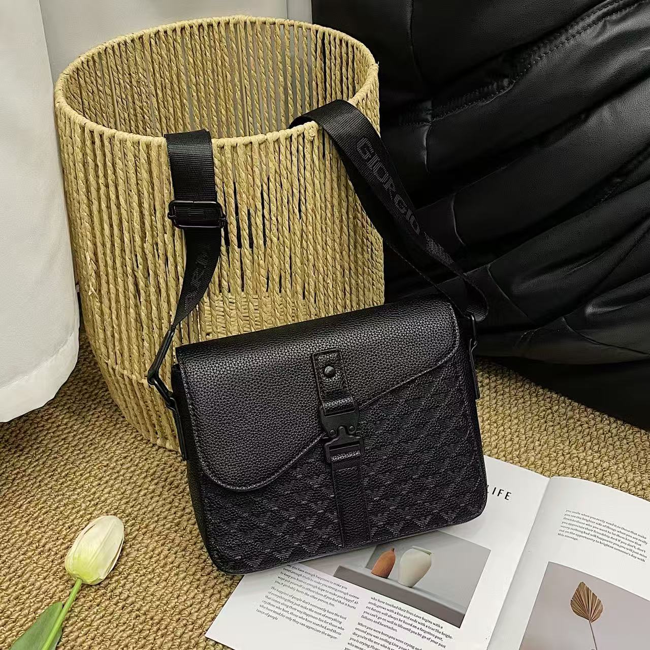 Stylish flap-closure casual shoulder bag