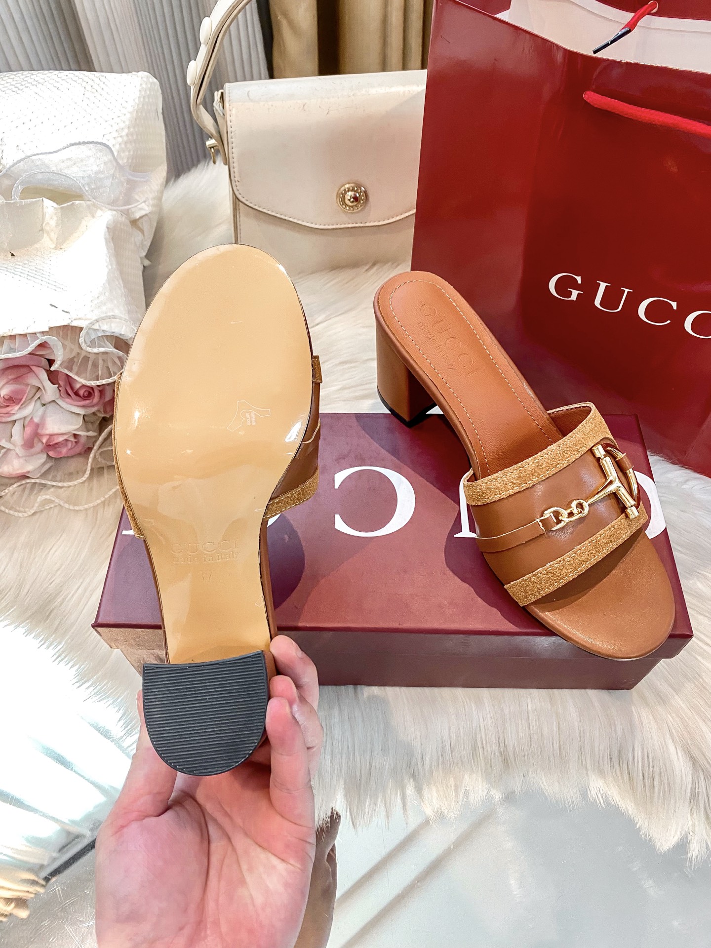 Brand new chunky-heeled slippers