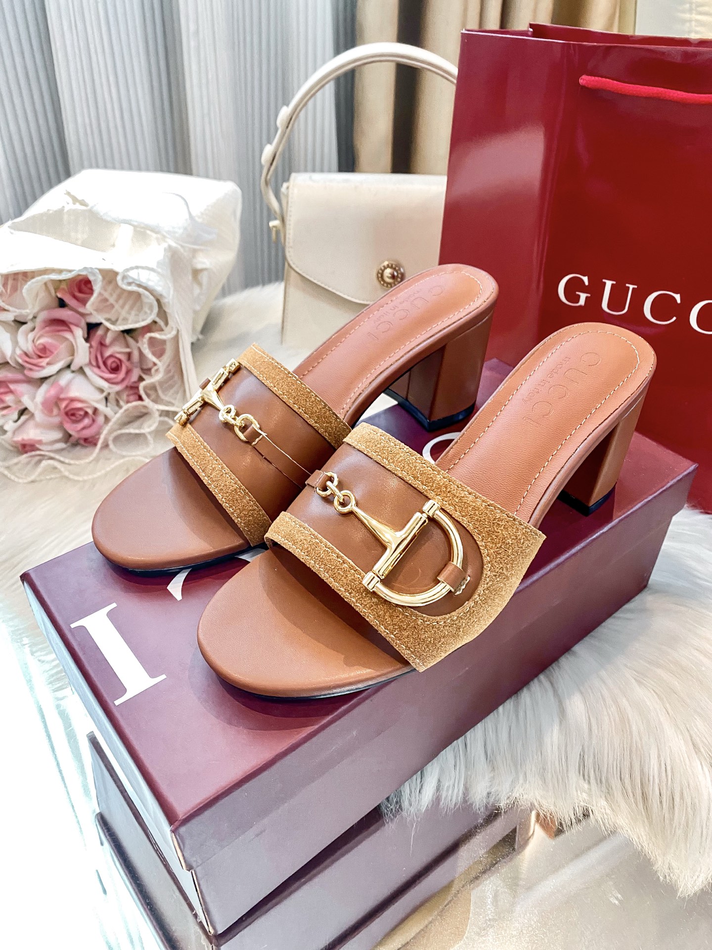 Brand new chunky-heeled slippers