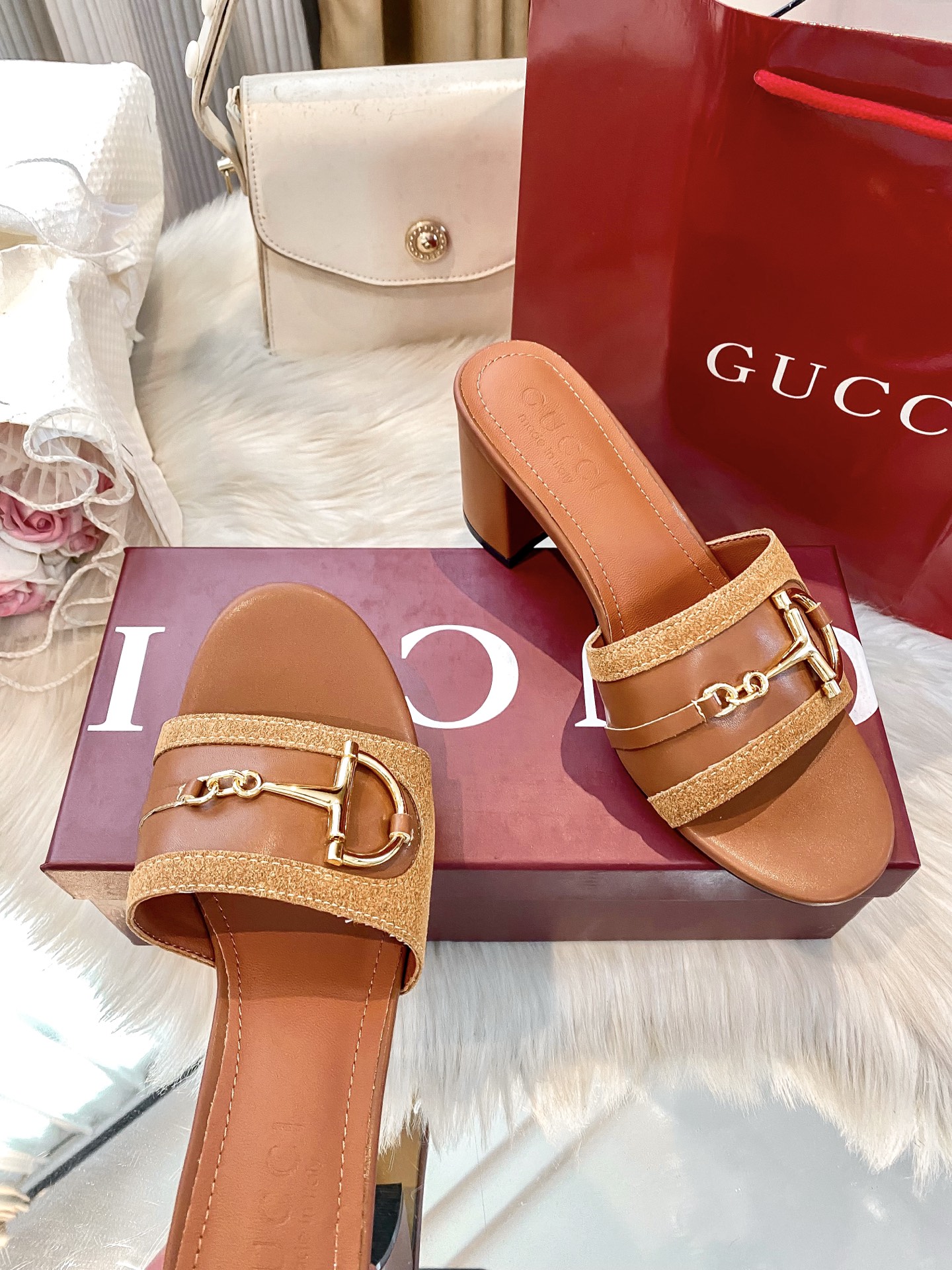 Brand new chunky-heeled slippers