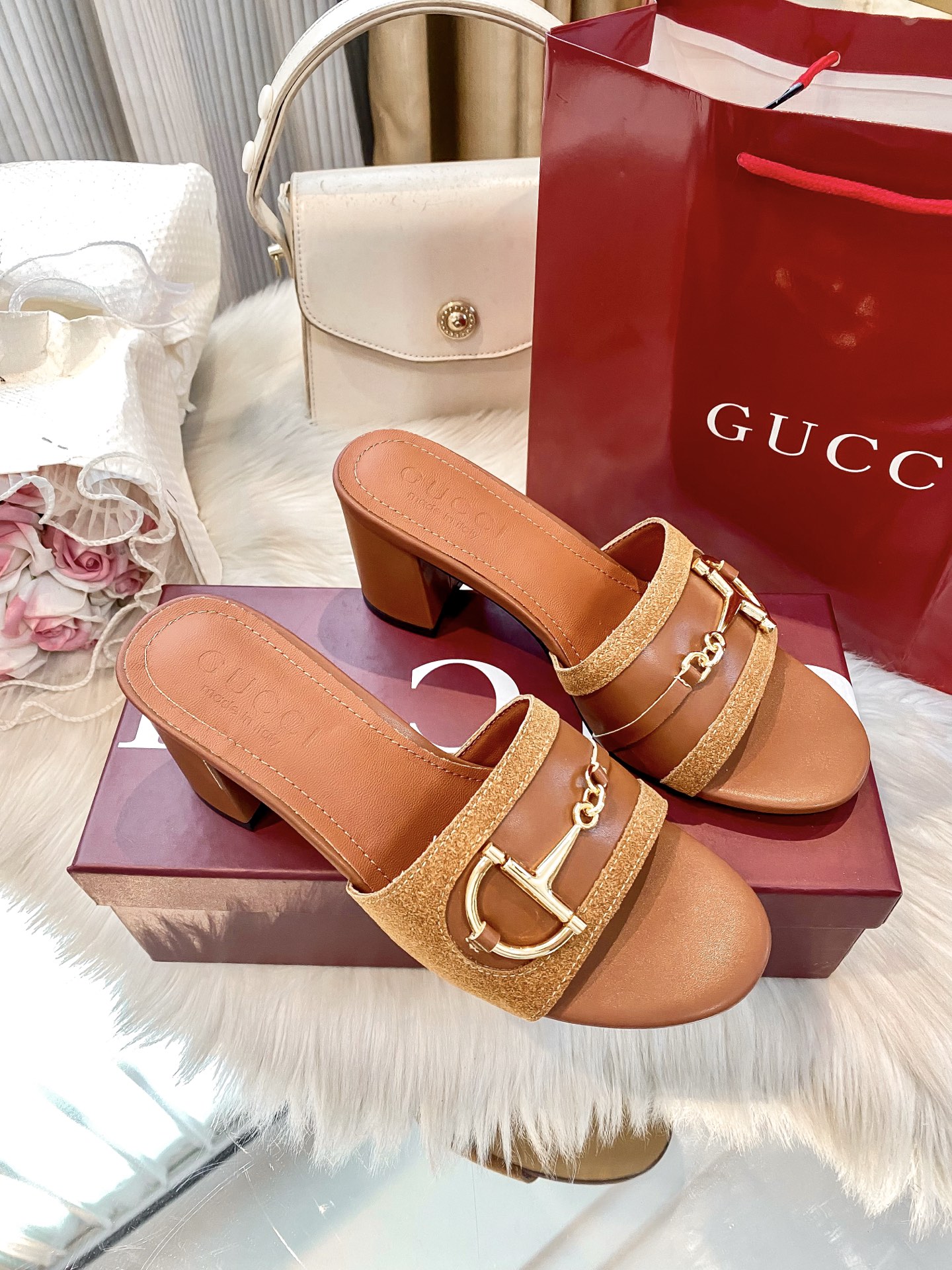 Brand new chunky-heeled slippers