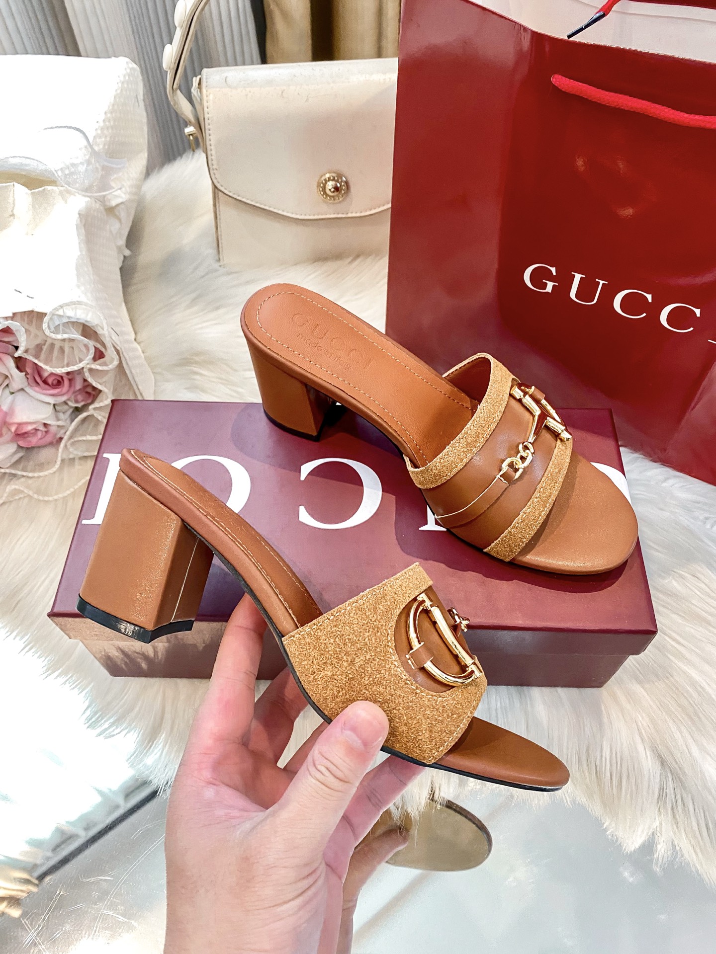 Brand new chunky-heeled slippers