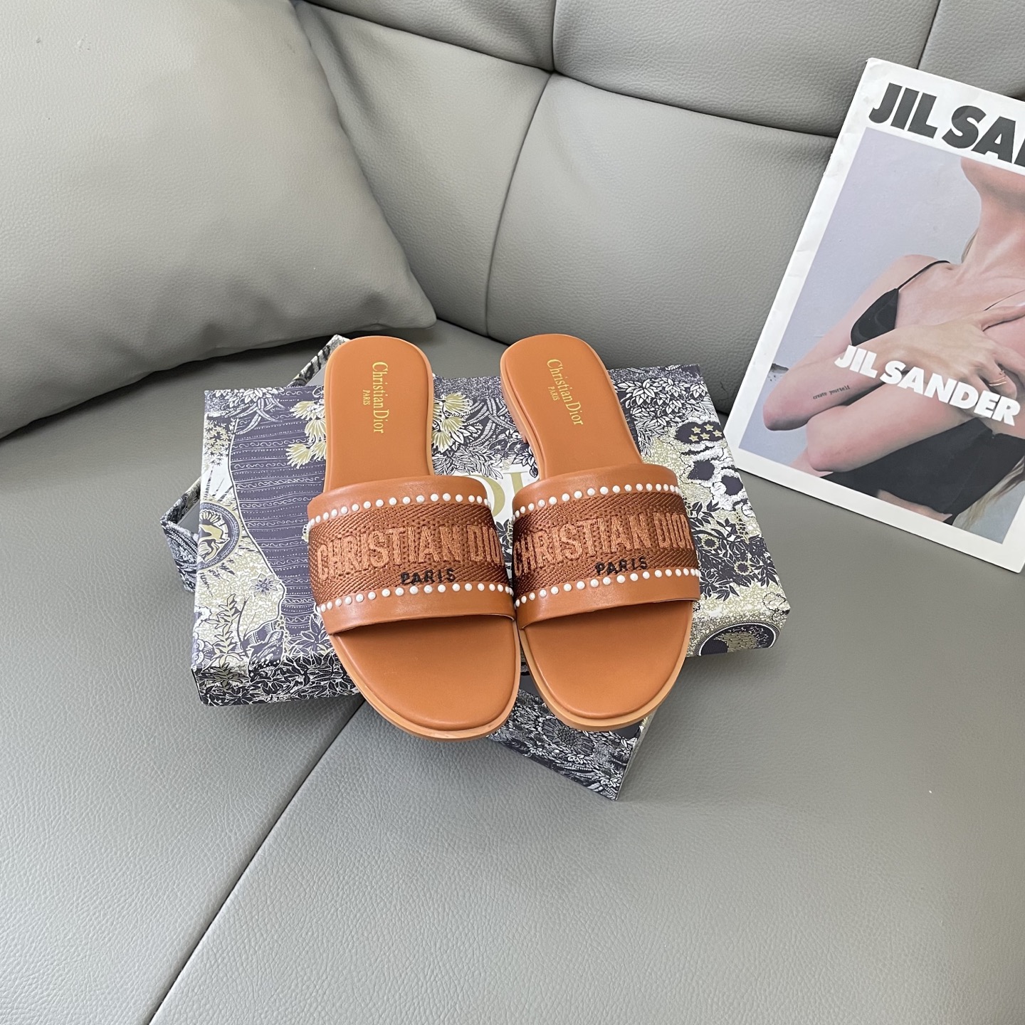 Embroidered Pearl Flat Sandals