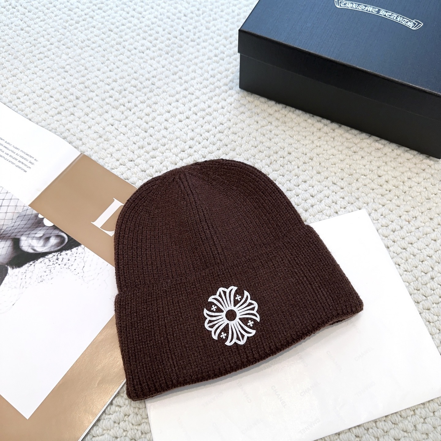 New autumn/winter collection knitted beanie with a cross design.