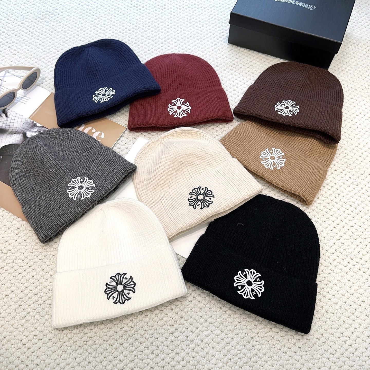 New autumn/winter collection knitted beanie with a cross design.