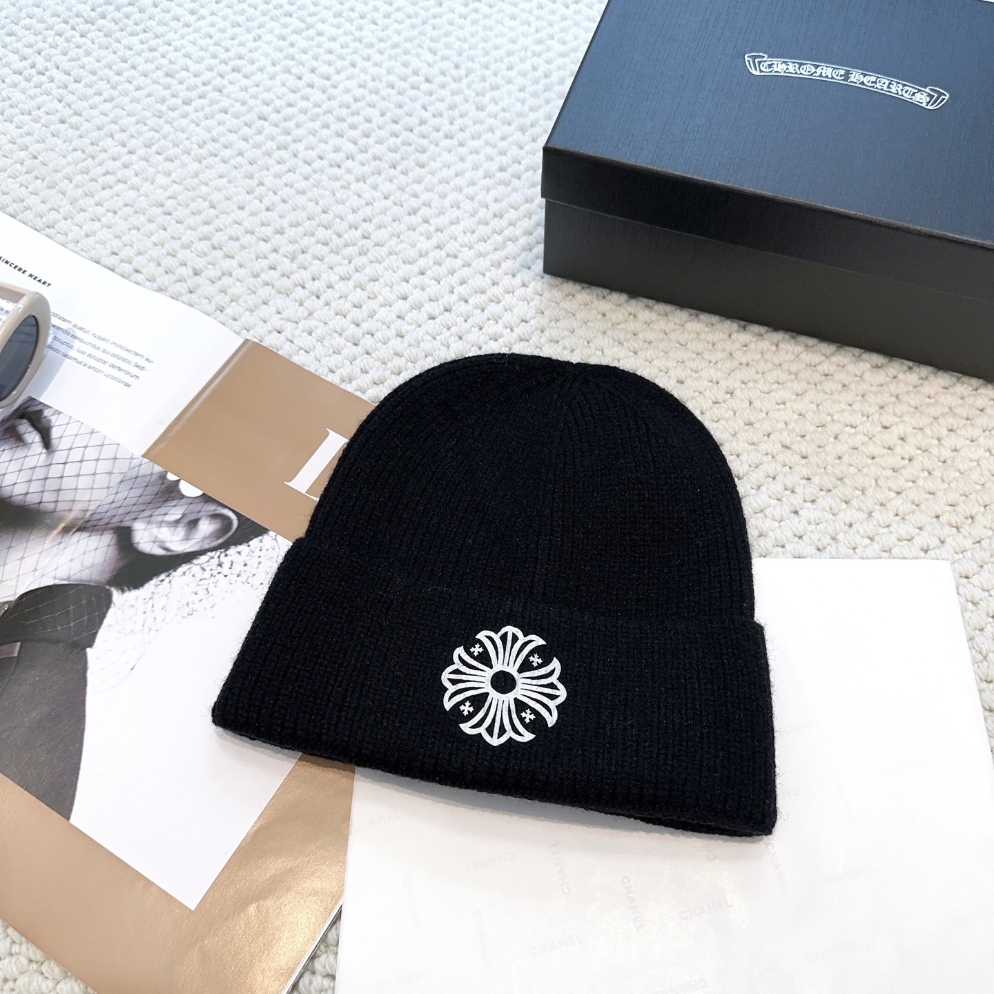 New autumn/winter collection knitted beanie with a cross design.