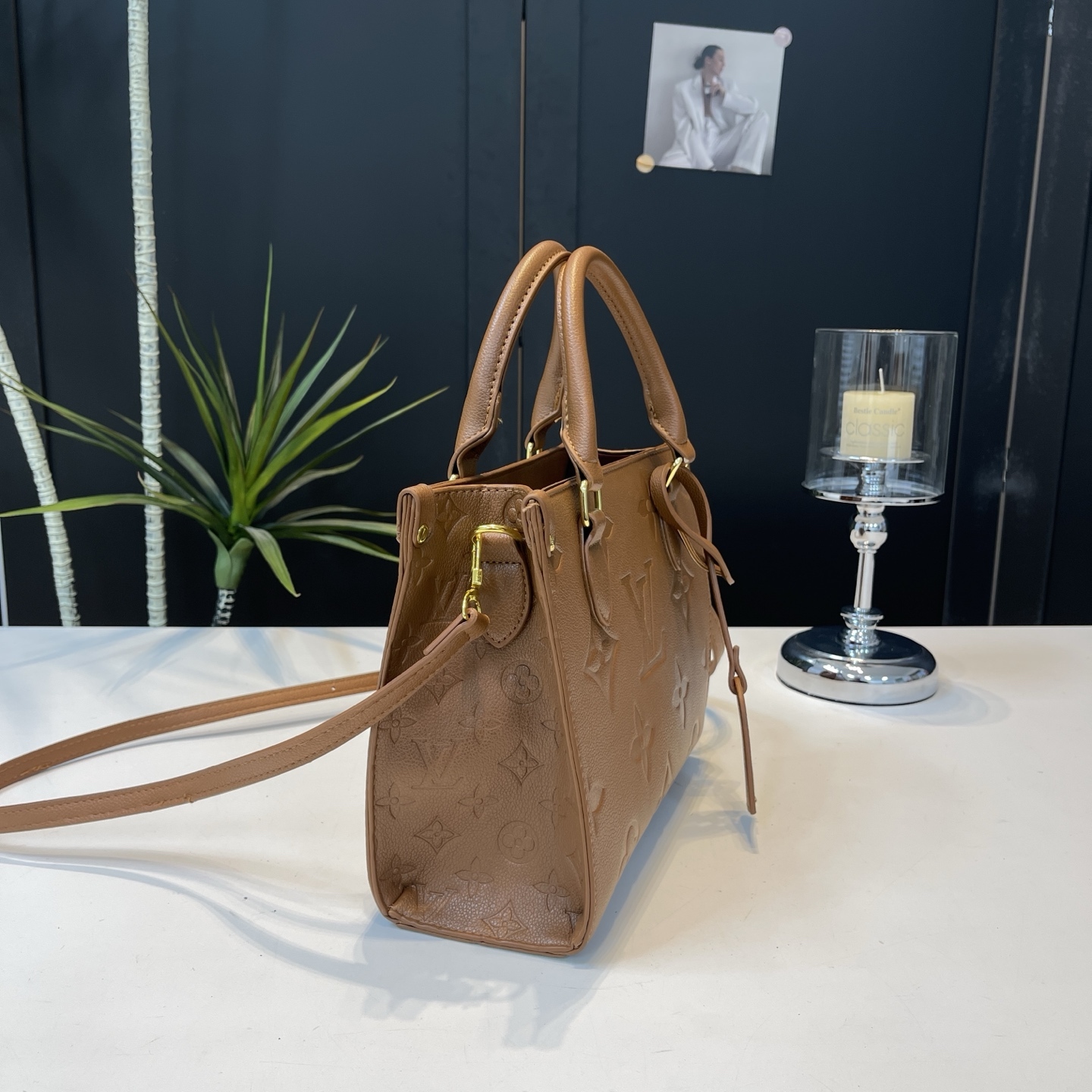 Vintage embossed letter handbag