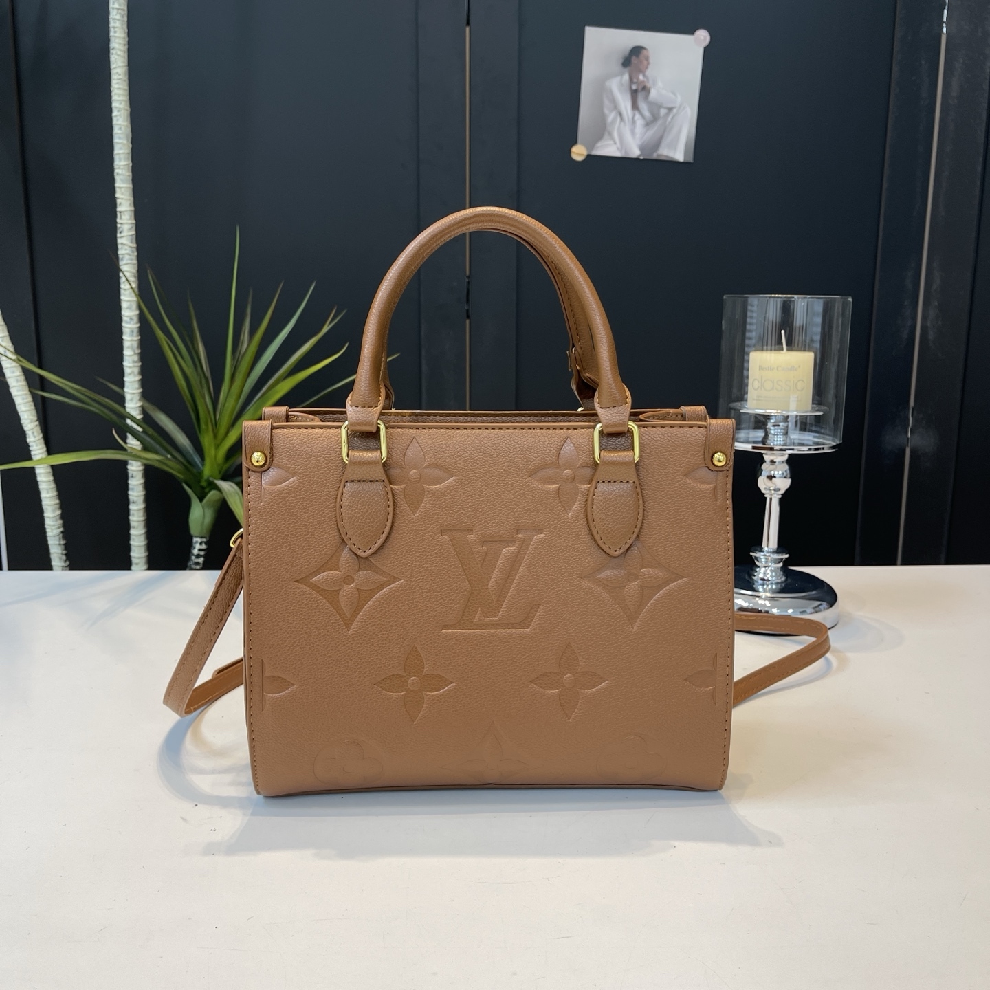 Vintage embossed letter handbag