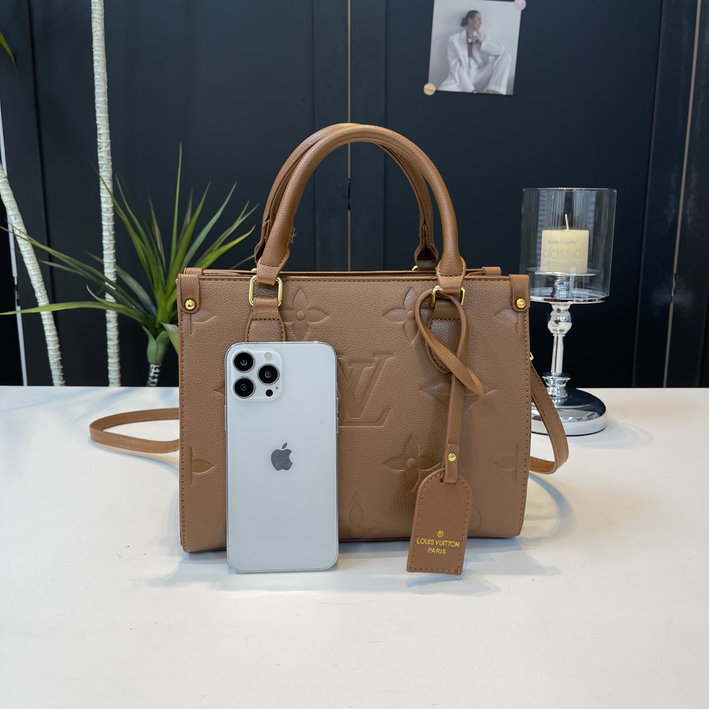 Vintage embossed letter handbag