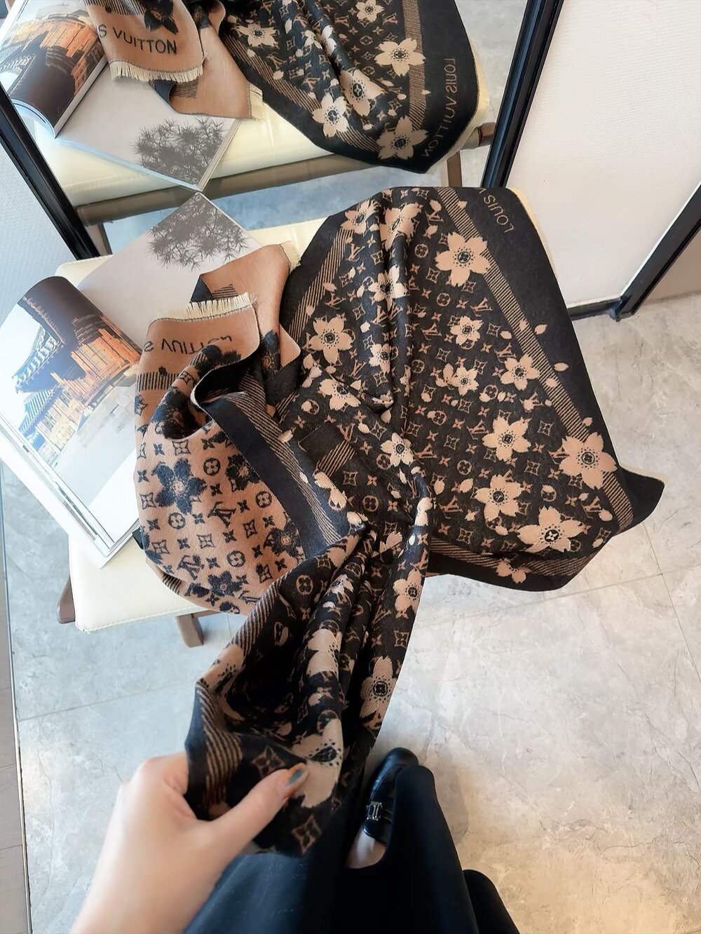 Cherry blossom pattern square scarf