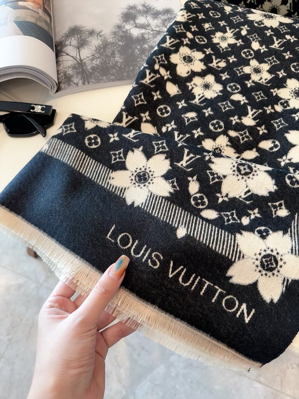 Cherry blossom pattern square scarf
