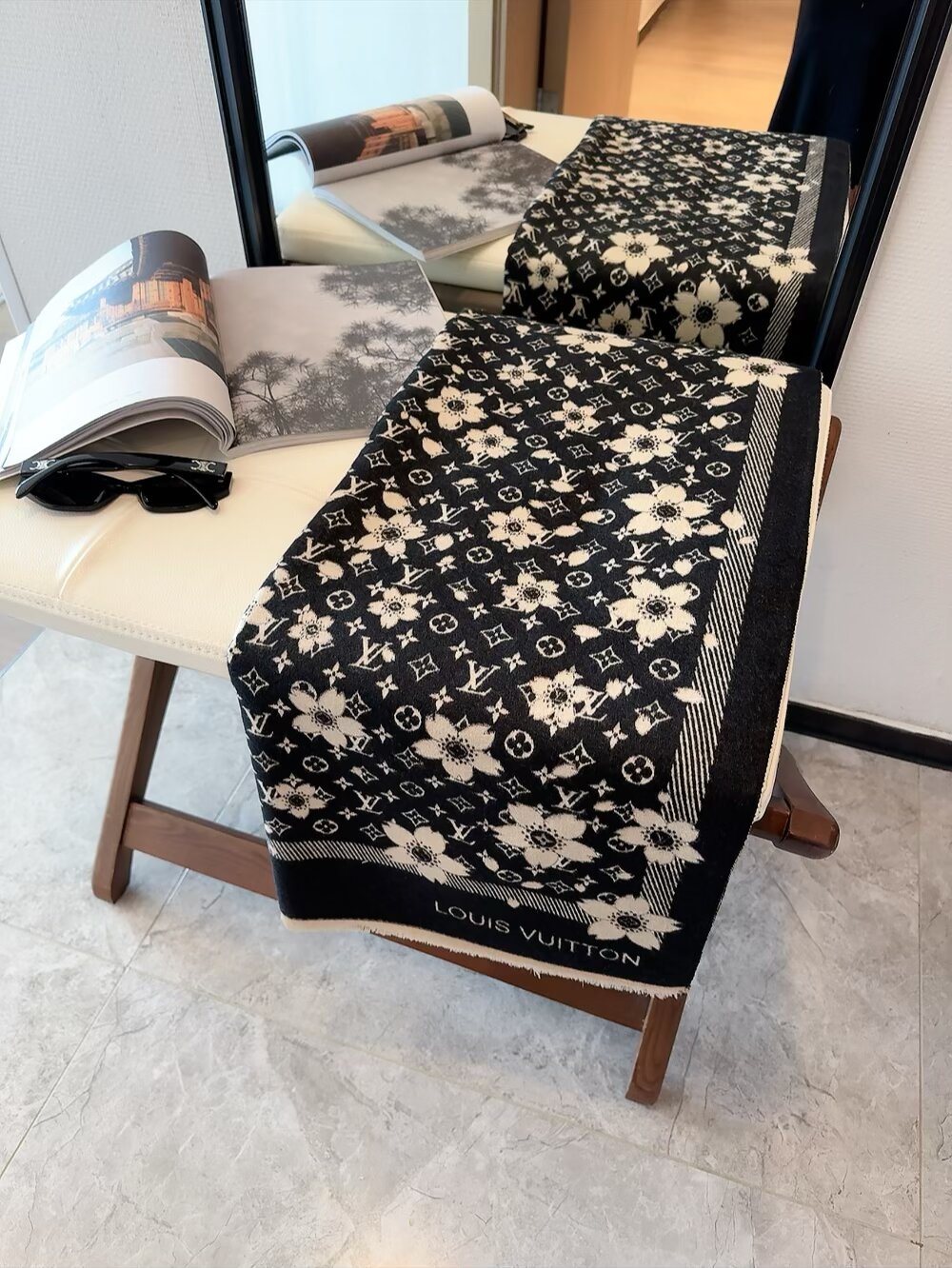 Cherry blossom pattern square scarf