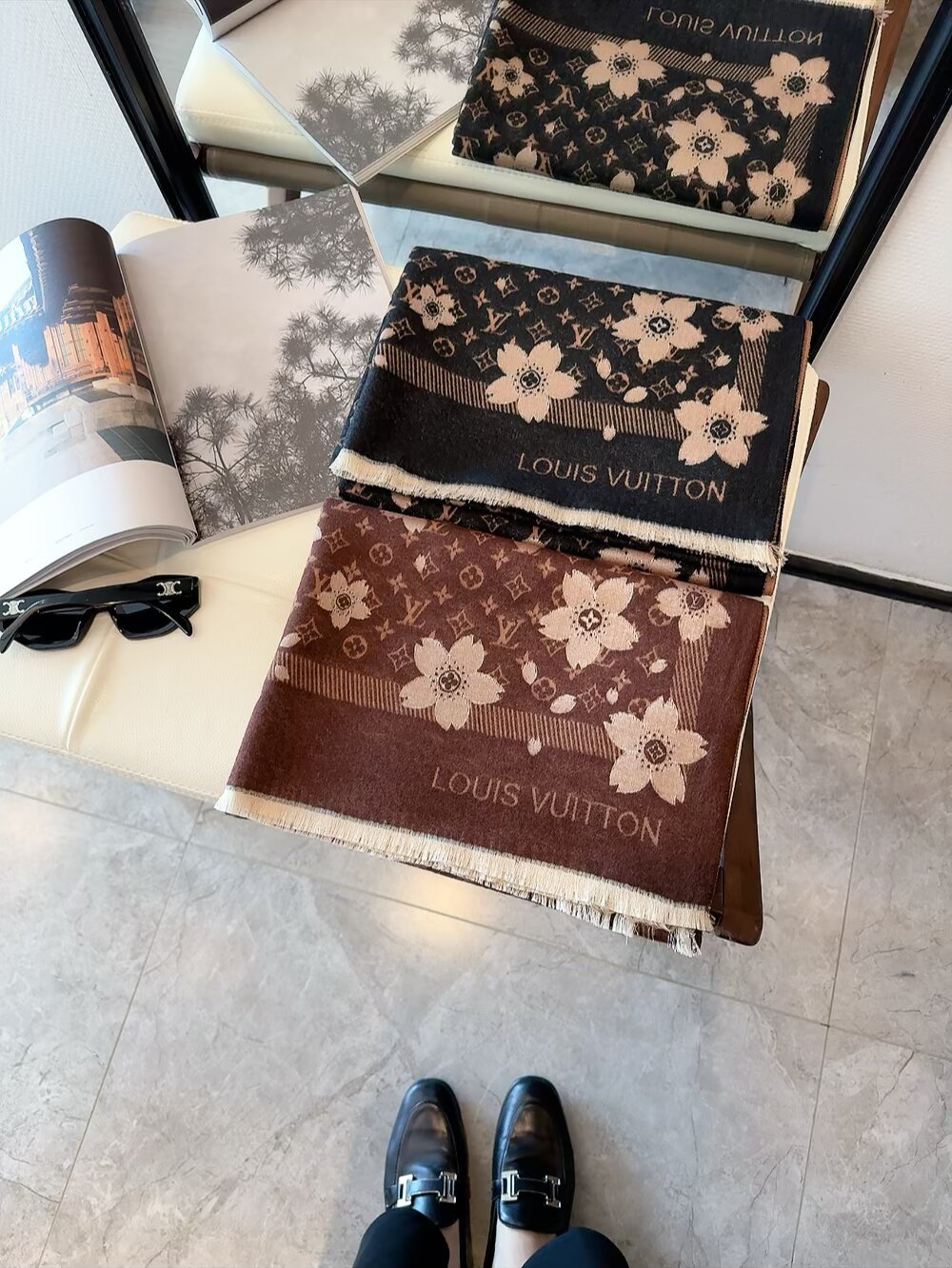 Cherry blossom pattern square scarf