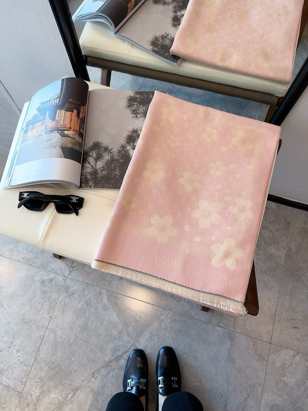 Cherry blossom pattern square scarf