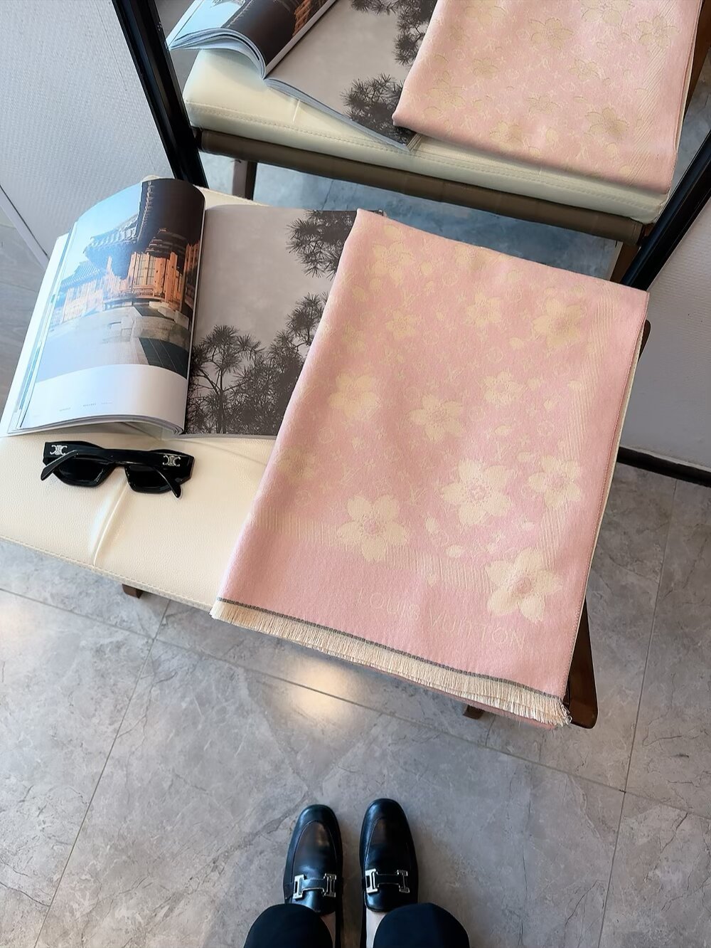 Cherry blossom pattern square scarf