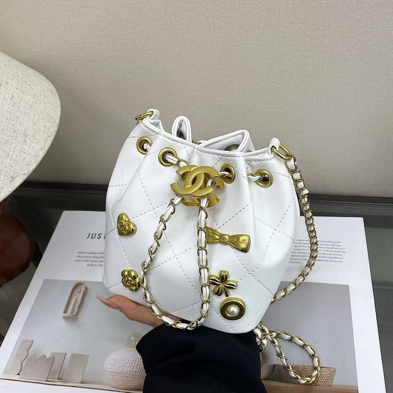 New drawstring bucket bag