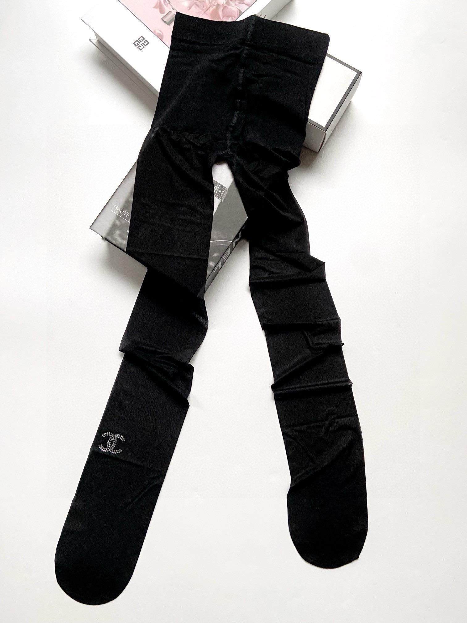 Bestselling rhinestone double-C logo stockings