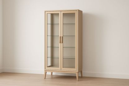 Vetrina in legno con porte in vetro temperato 80x40x180 cm Beige