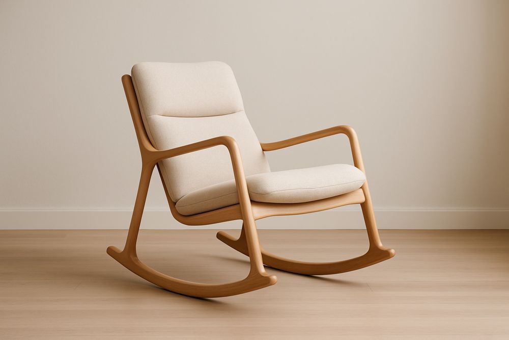 Sedia a dondolo in legno e poliestere beige